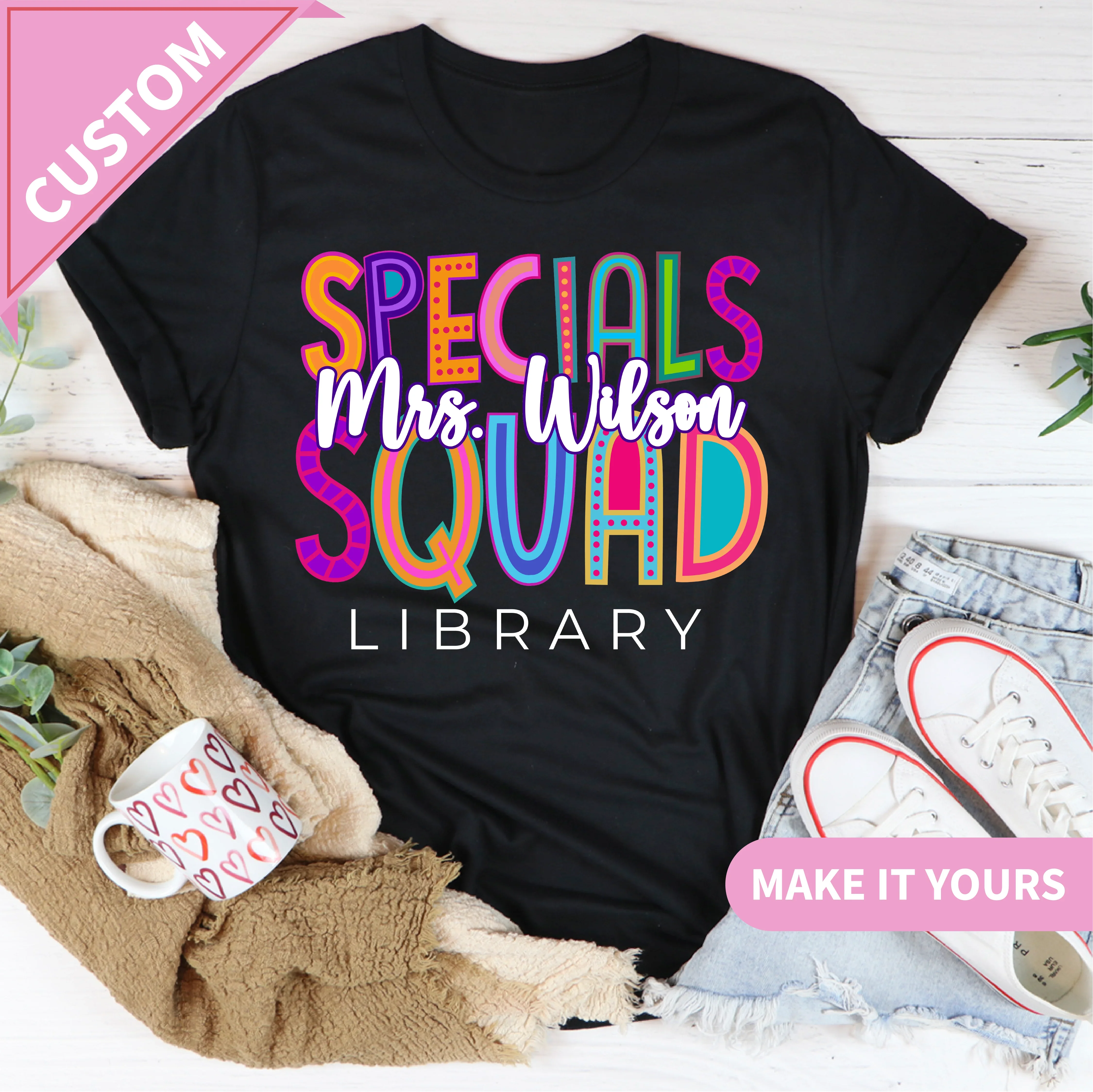 Custom Library Squad Teacher Team Gift Tee Black / S Printify T-Shirt T-Shirt