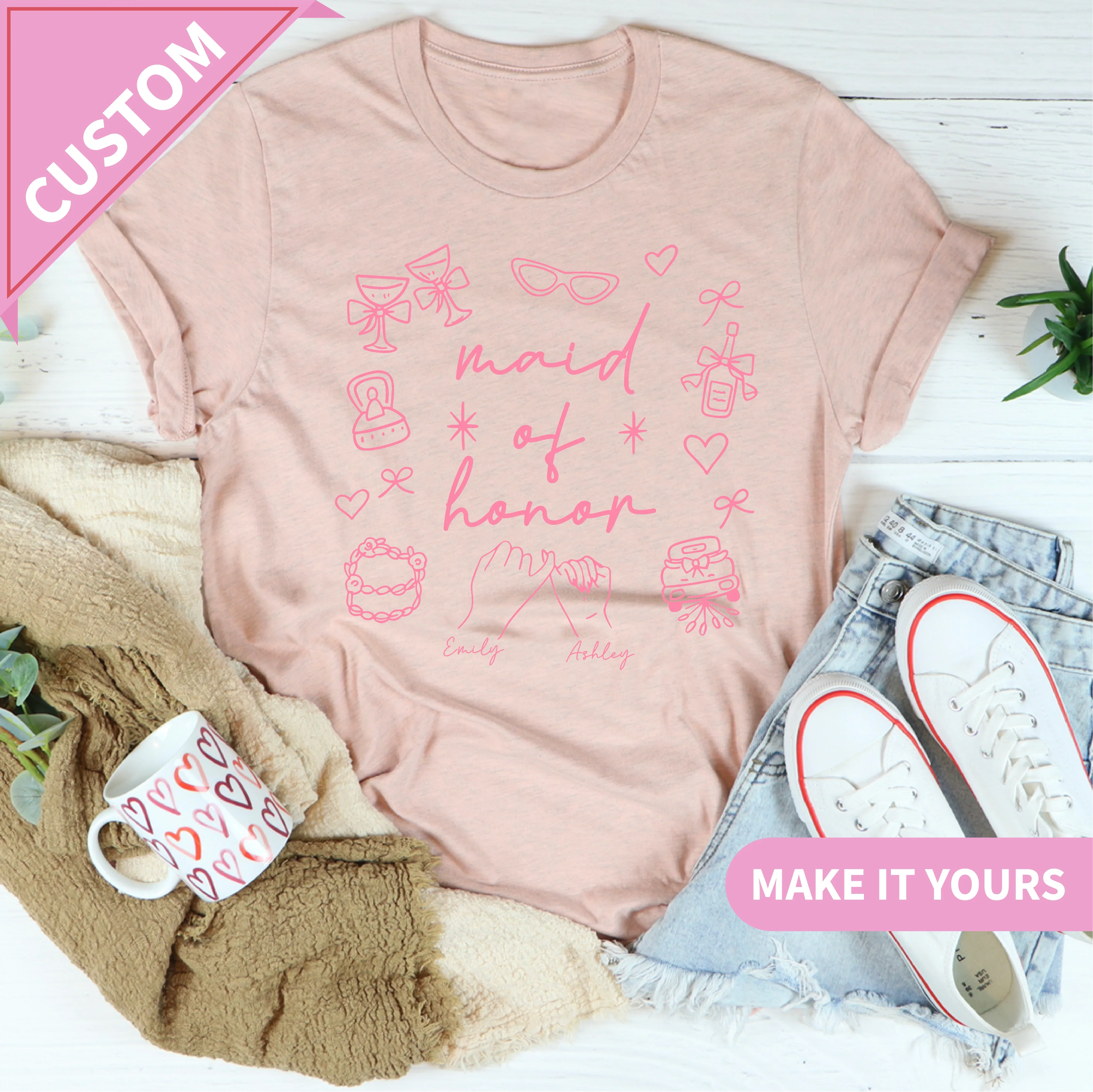 Custom Maid Of Honor Bridal Party Tee Peach / S Printify T-Shirt T-Shirt