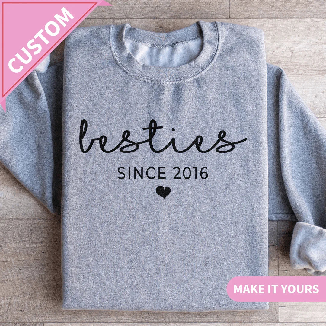Custom Matching Besties With Names Friendship Gift Idea Sweatshirt Sport Grey / S Printify Sweatshirt T-Shirt
