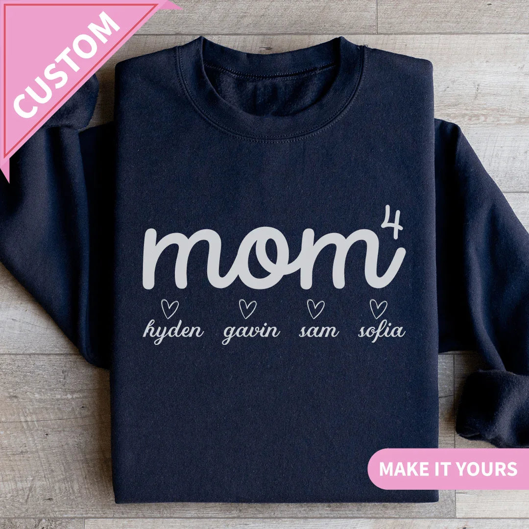 Custom Mom Of 4 Kids Names Sweatshirt Black / S Printify Sweatshirt T-Shirt