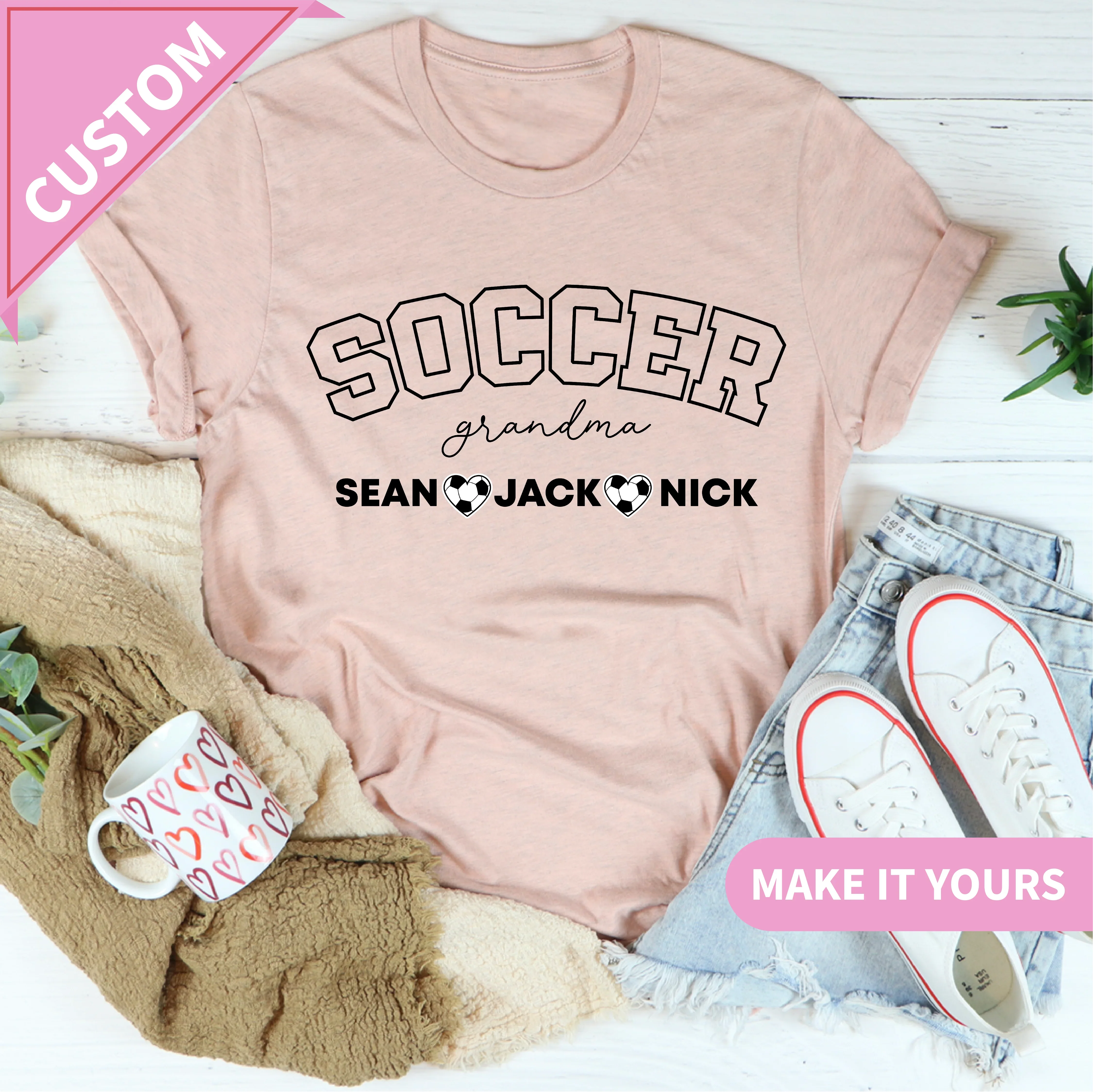 Custom Soccer Grandma Team Spirit Gift For Nana Or Mimi Tee Peach / S Printify T-Shirt T-Shirt