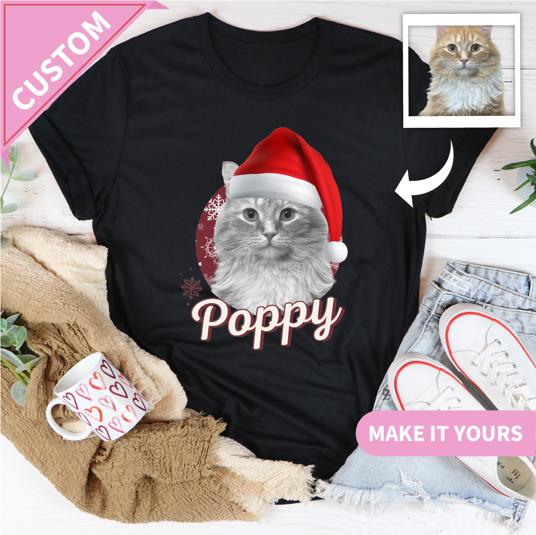 Custom Cat Christmas Pet Photo Holiday Gift Tee