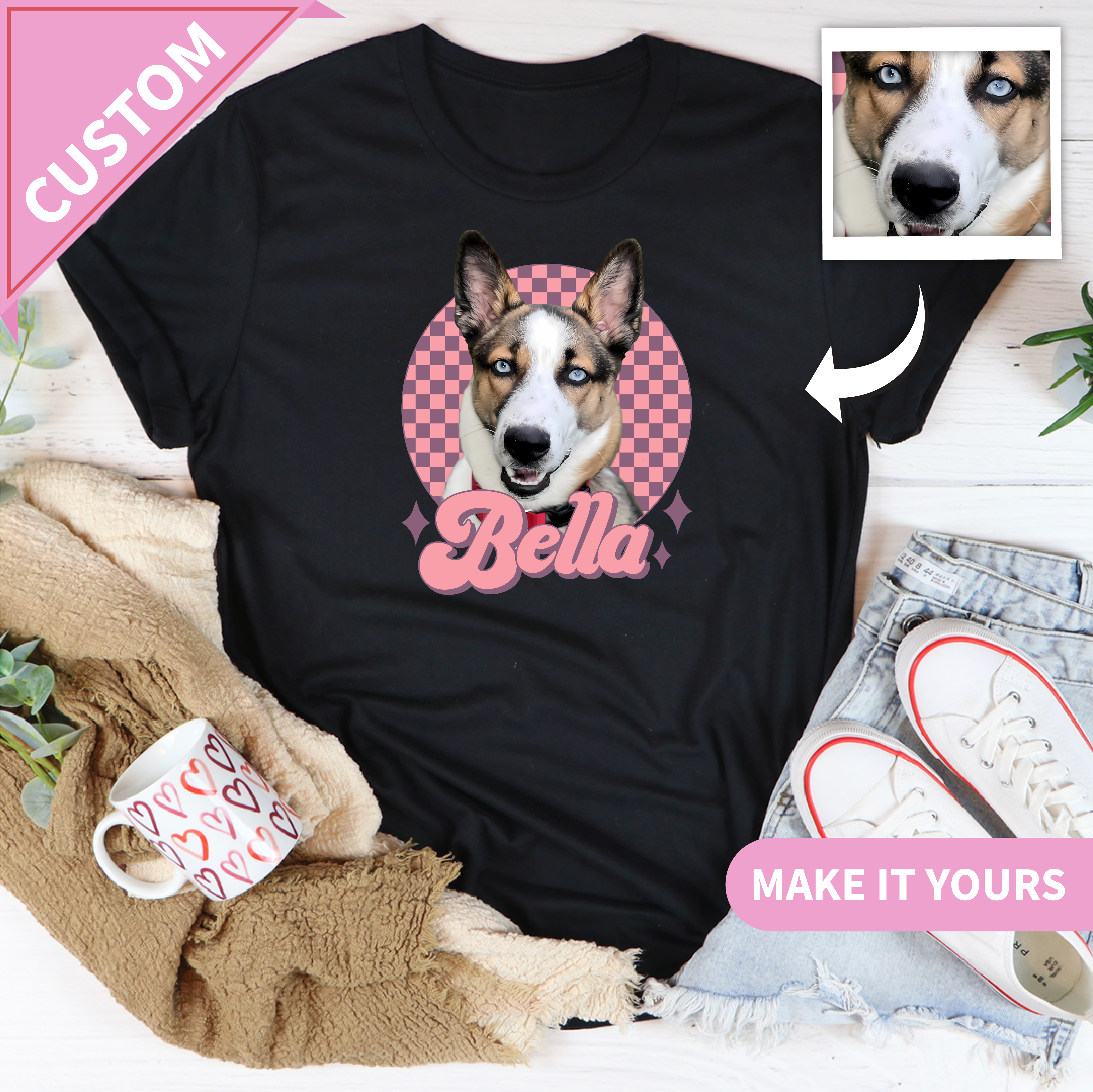 Custom Dog Name Cute Pet Portrait Tee