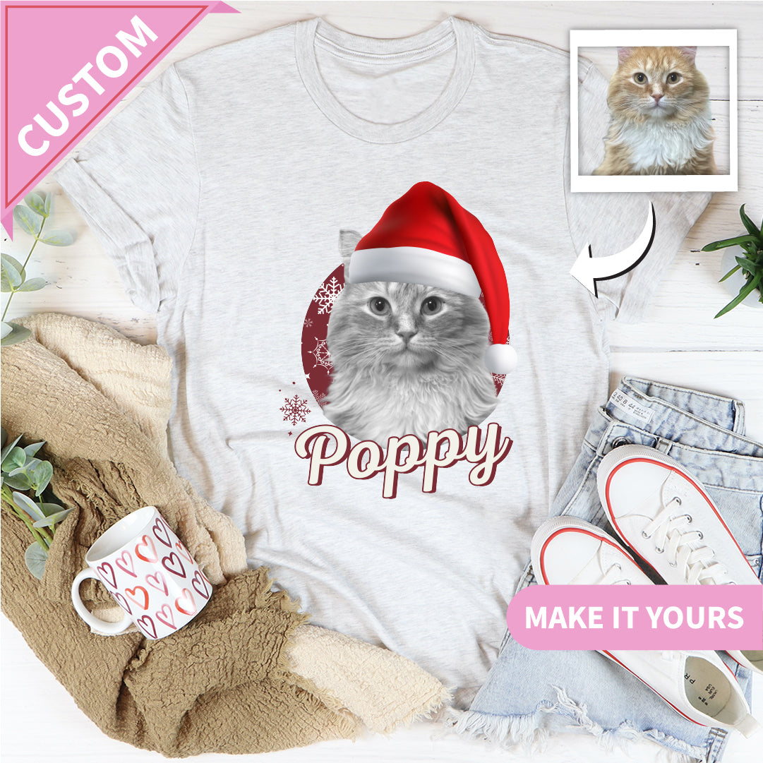 Custom Cat Christmas Pet Photo Holiday Gift Tee