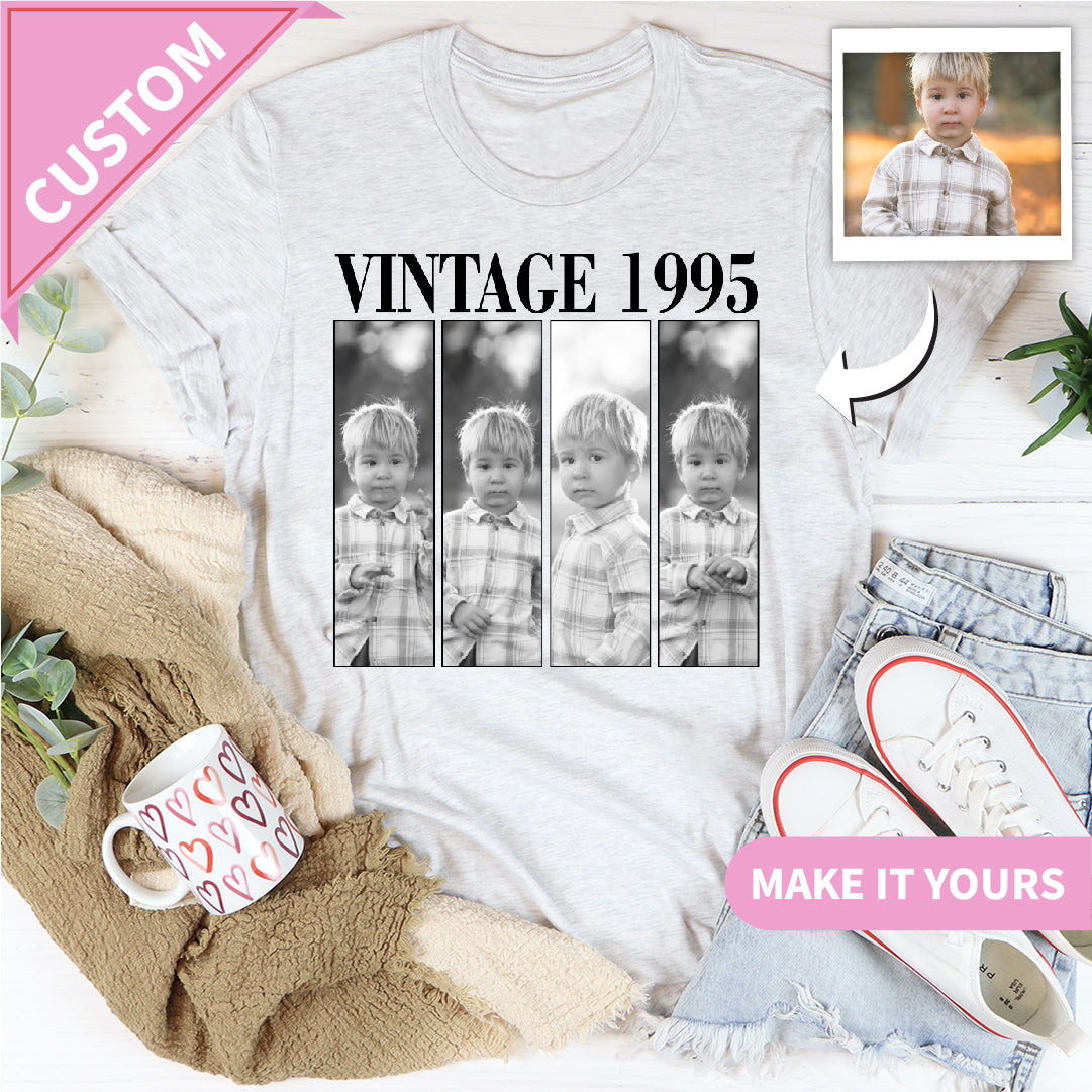 Custom Vintage Birthday Photo Throw Back Tee
