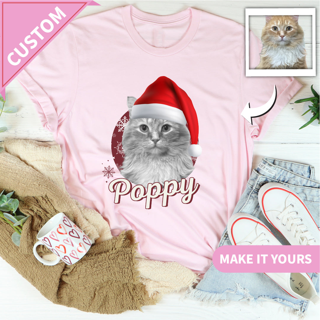 Custom Cat Christmas Pet Photo Holiday Gift Tee