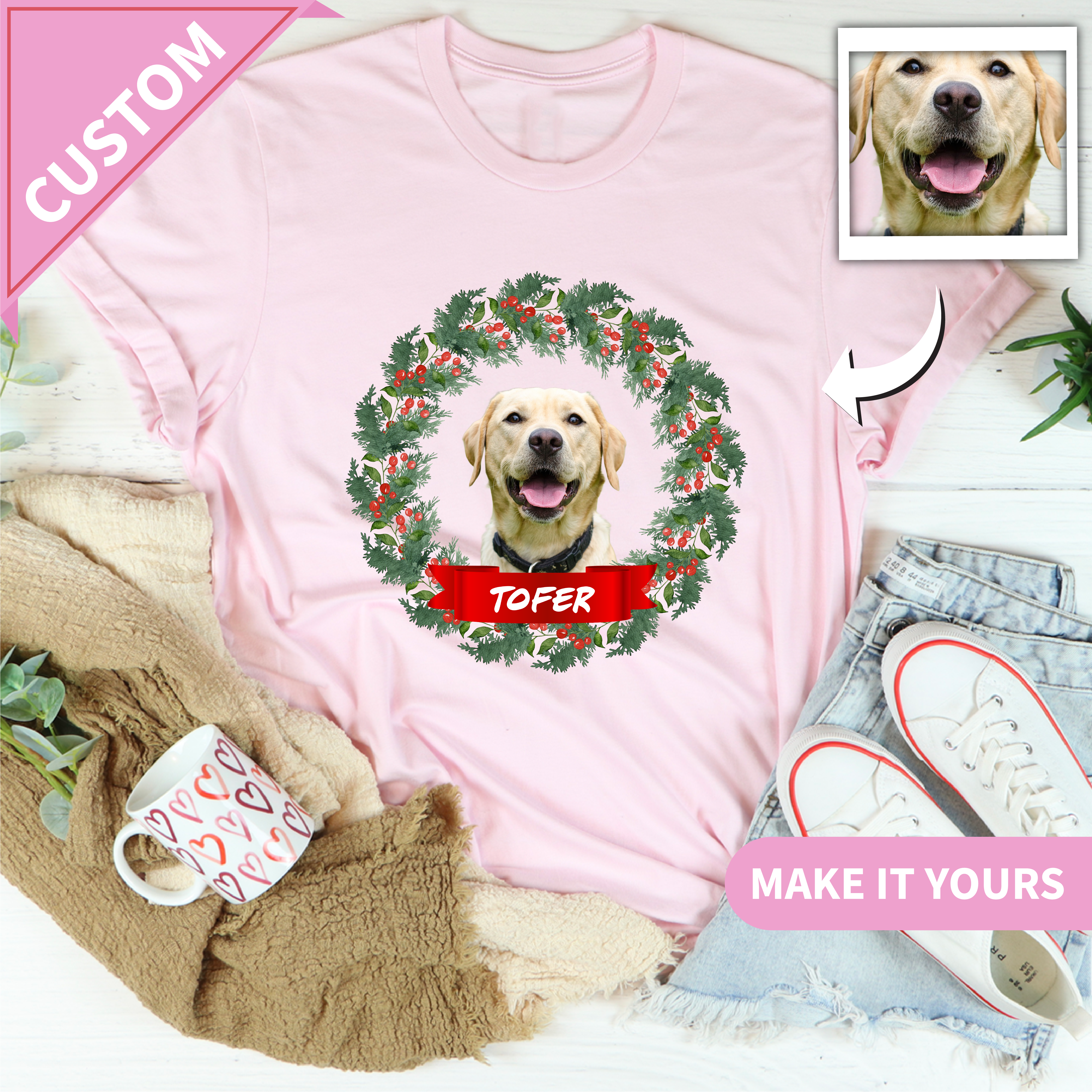 Custom Pet Christmas Dog or Cat Holiday Tee