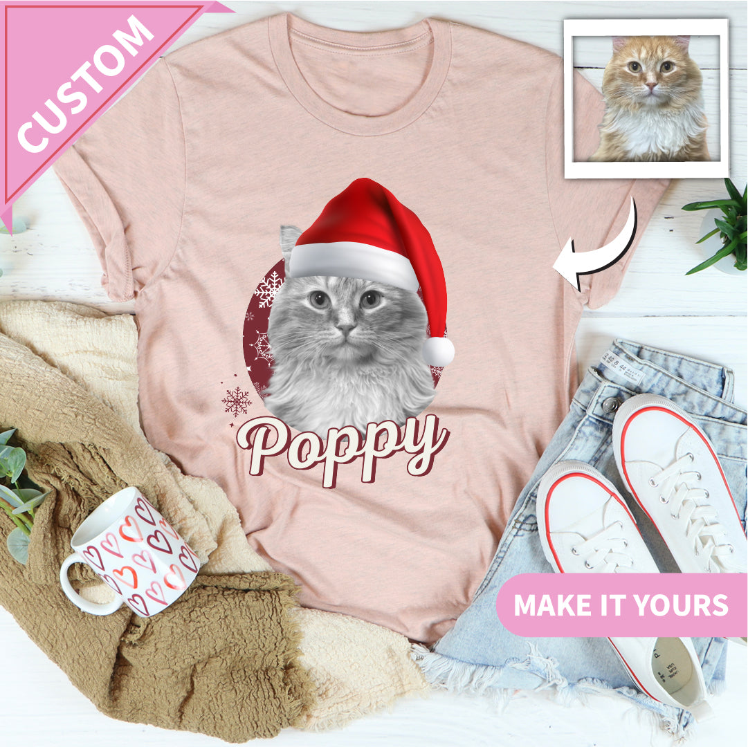 Custom Cat Christmas Pet Photo Holiday Gift Tee