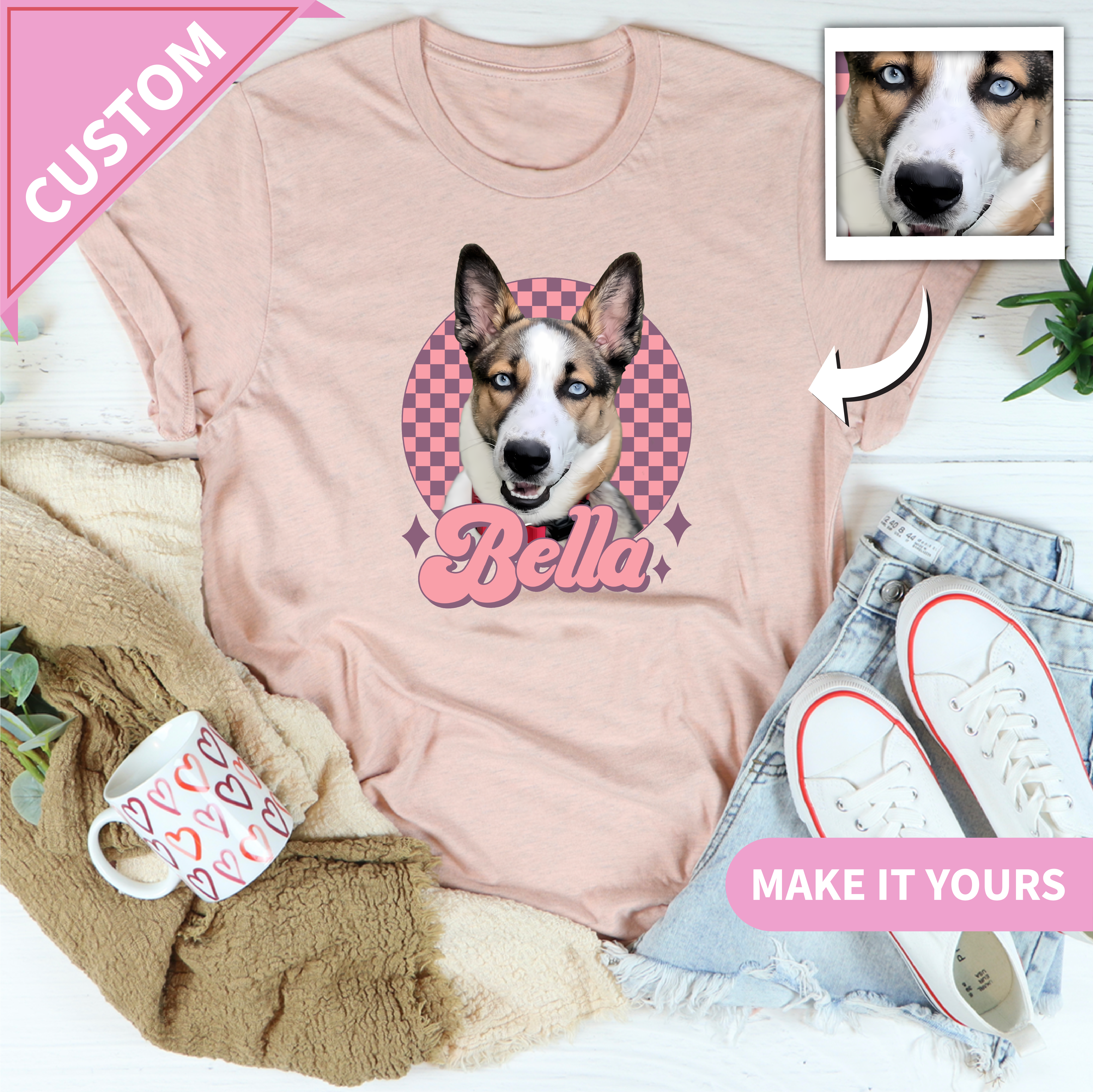 Custom Dog Name Cute Pet Portrait Tee