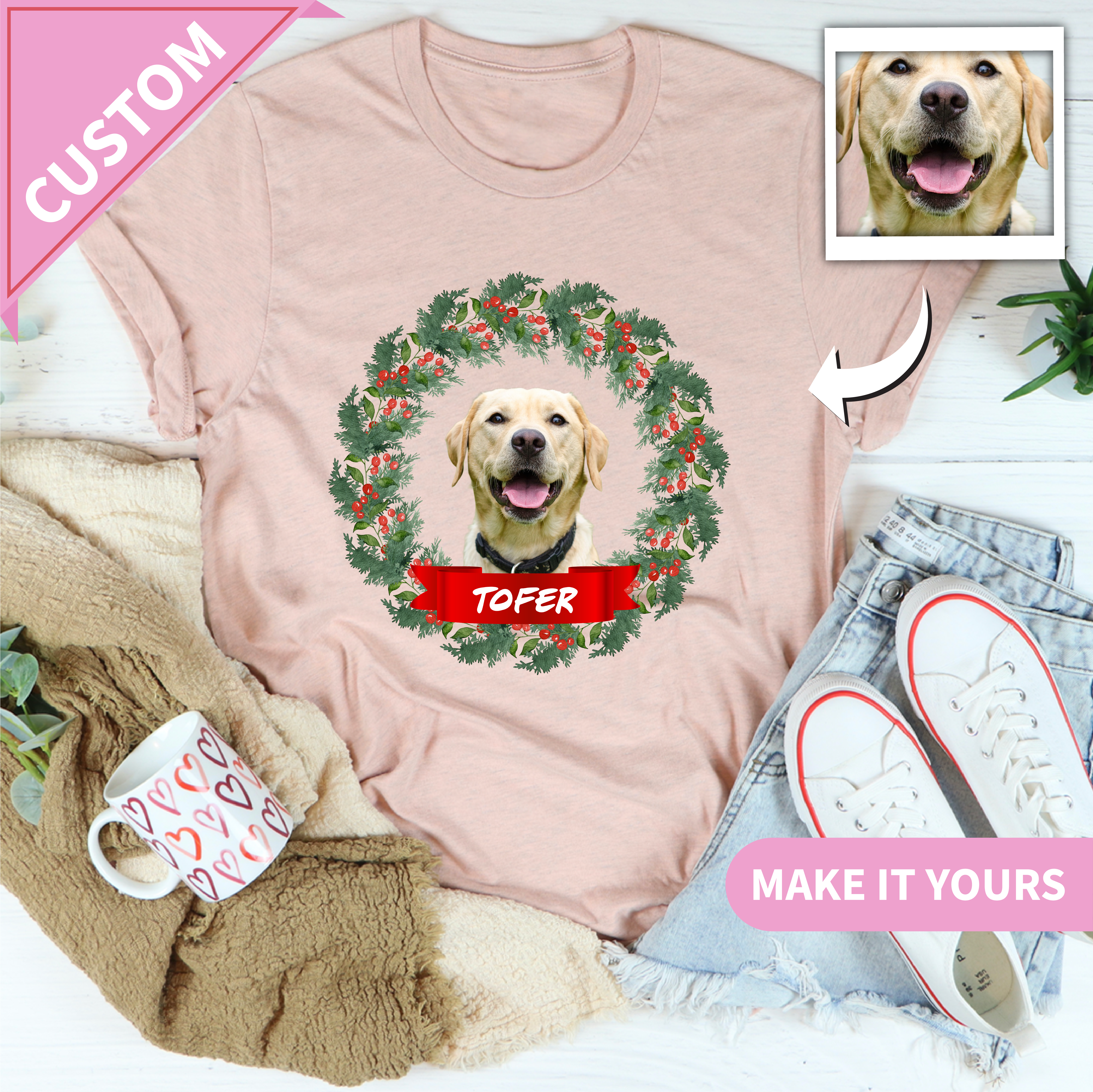 Custom Pet Christmas Dog or Cat Holiday Tee