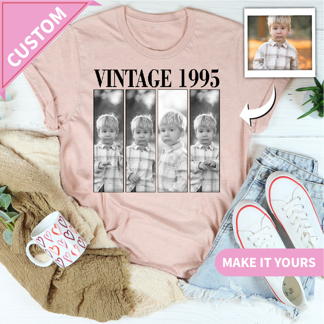 Custom Vintage Birthday Photo Throw Back Tee