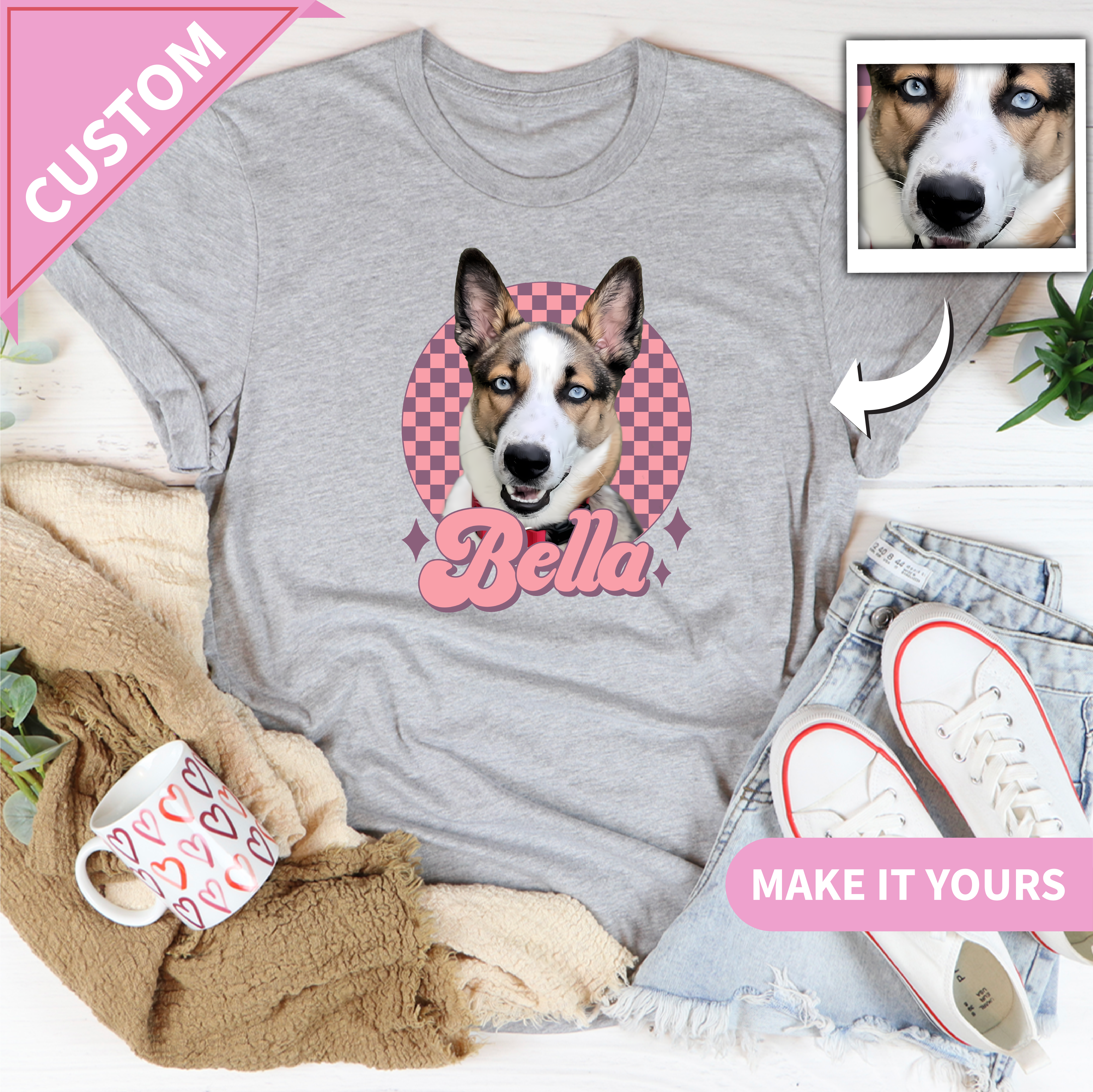 Custom Dog Name Cute Pet Portrait Tee