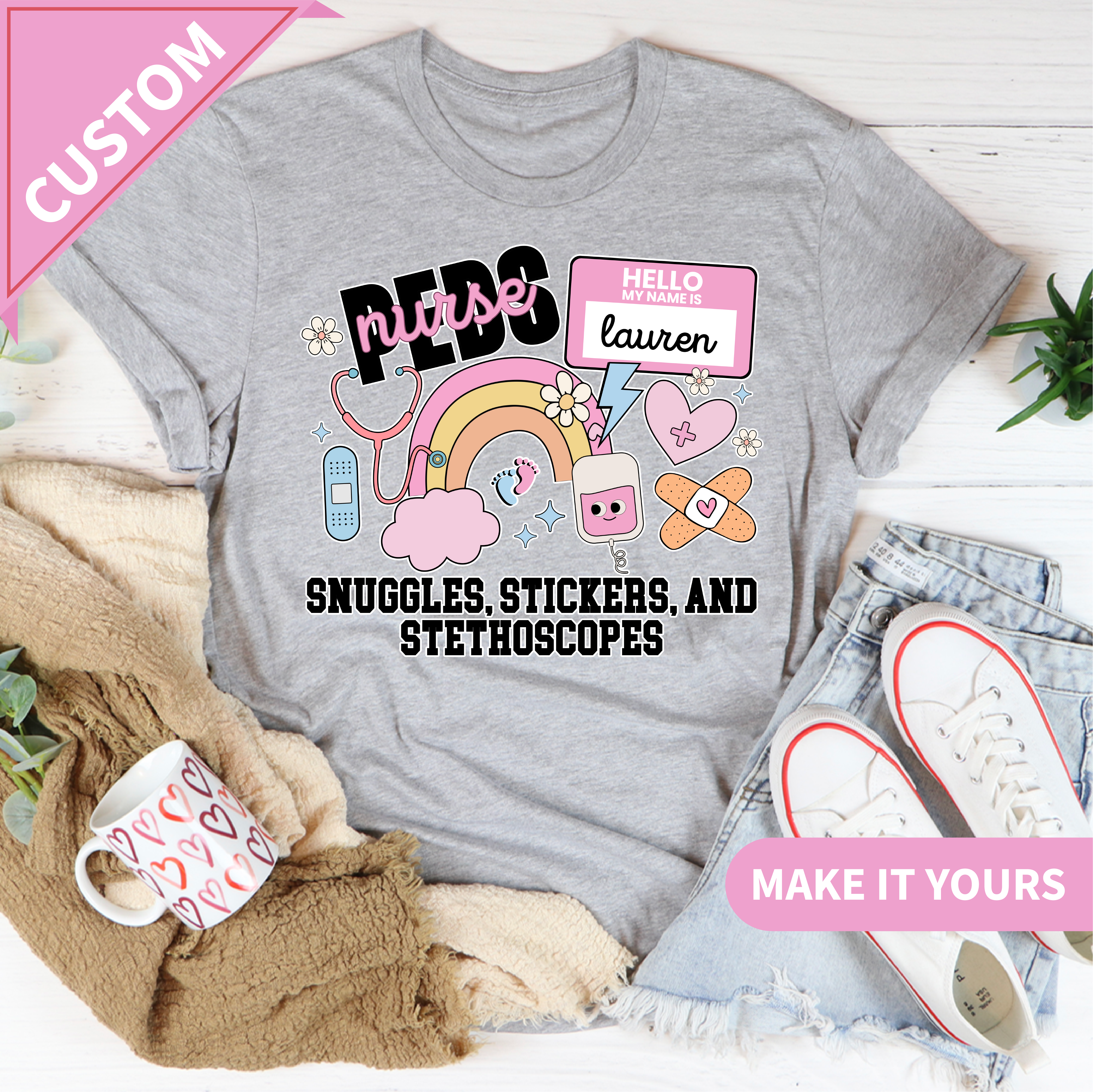 Custom Snuggles & Stickers Pediatric Nurse Tee