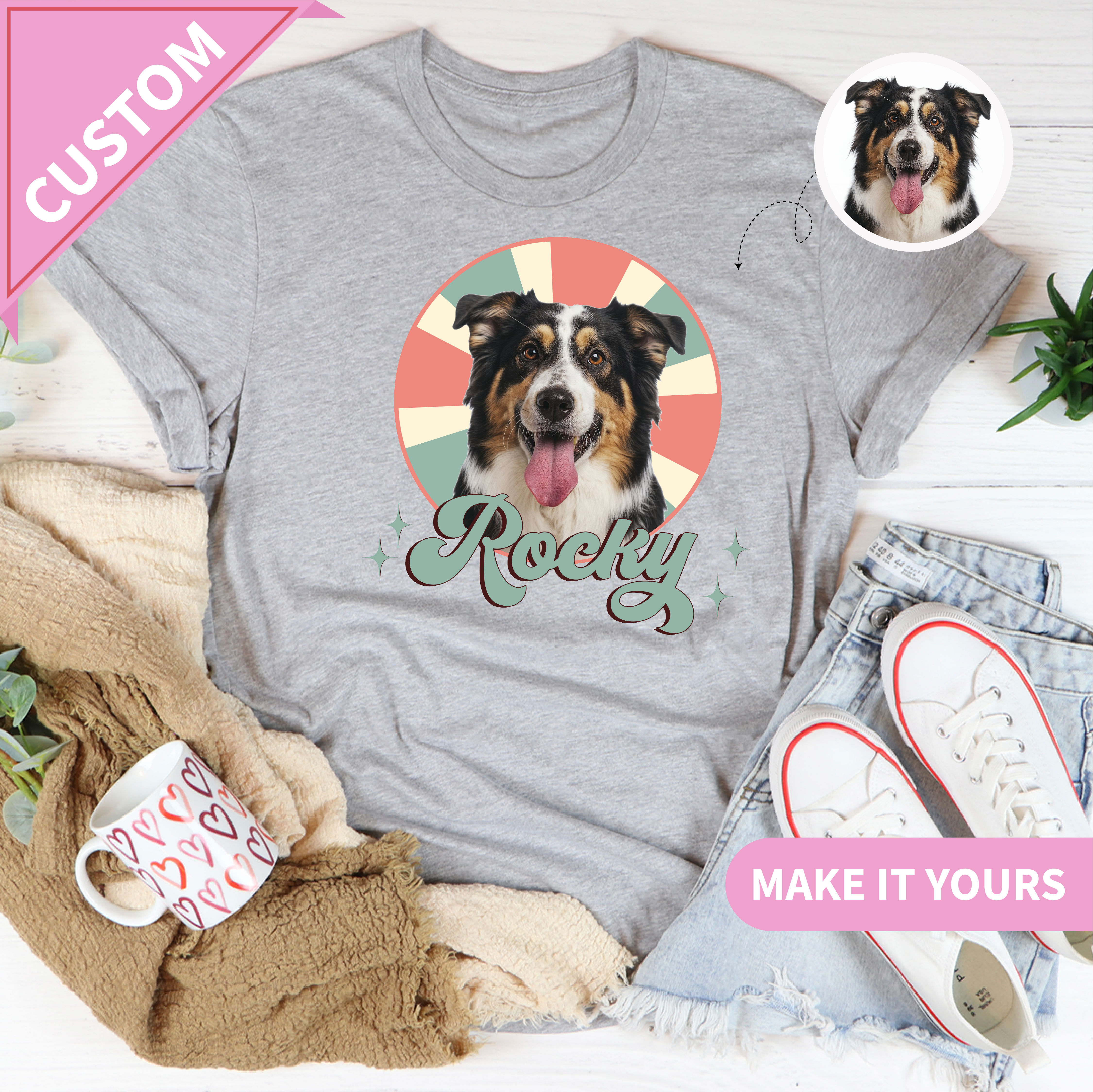 Custom Dog With Name Pet Photo For Dog Lovers Tee