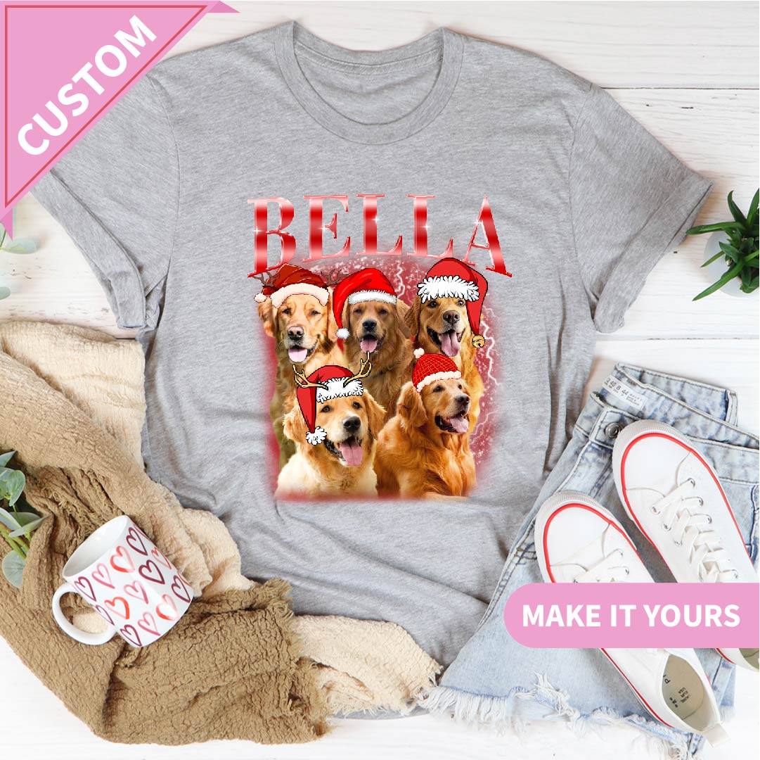 Custom Christmas Dog Pet Photo Santa Hat Tee