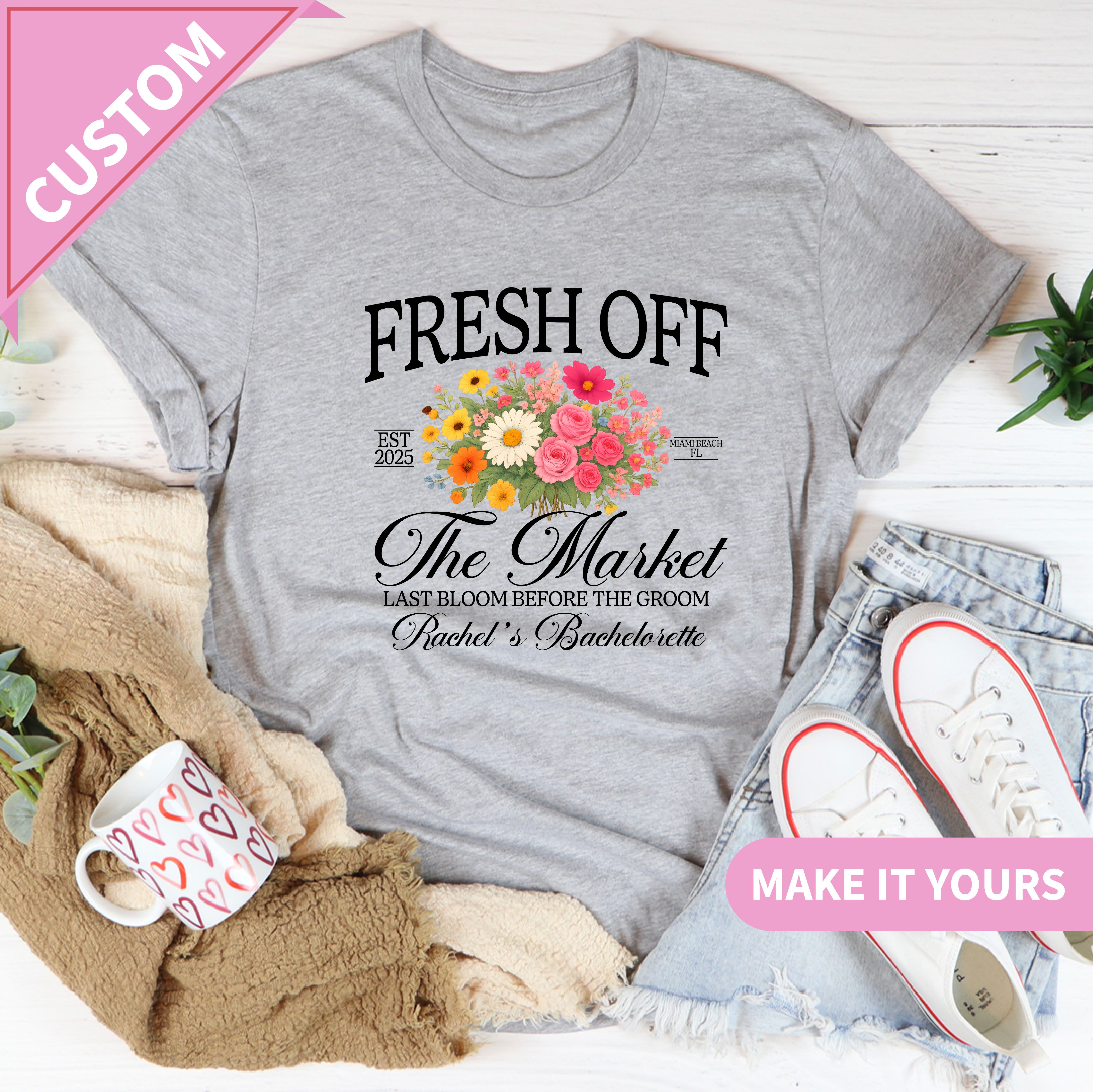 Custom Floral Fresh Of The Market Bride Shirt Flower Print Tee
