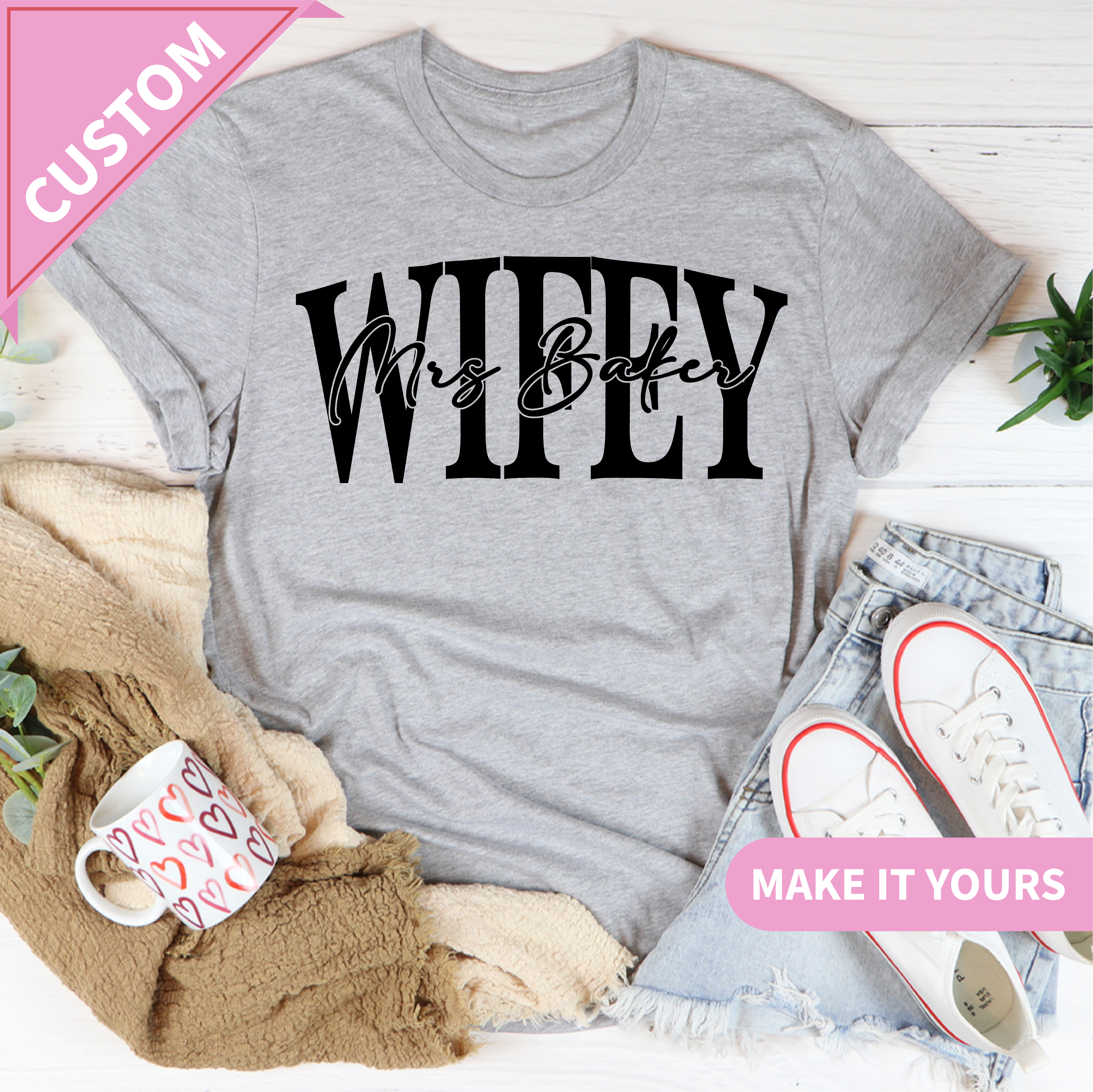 Custom Wifey Cute Matching Couples Gift Tee