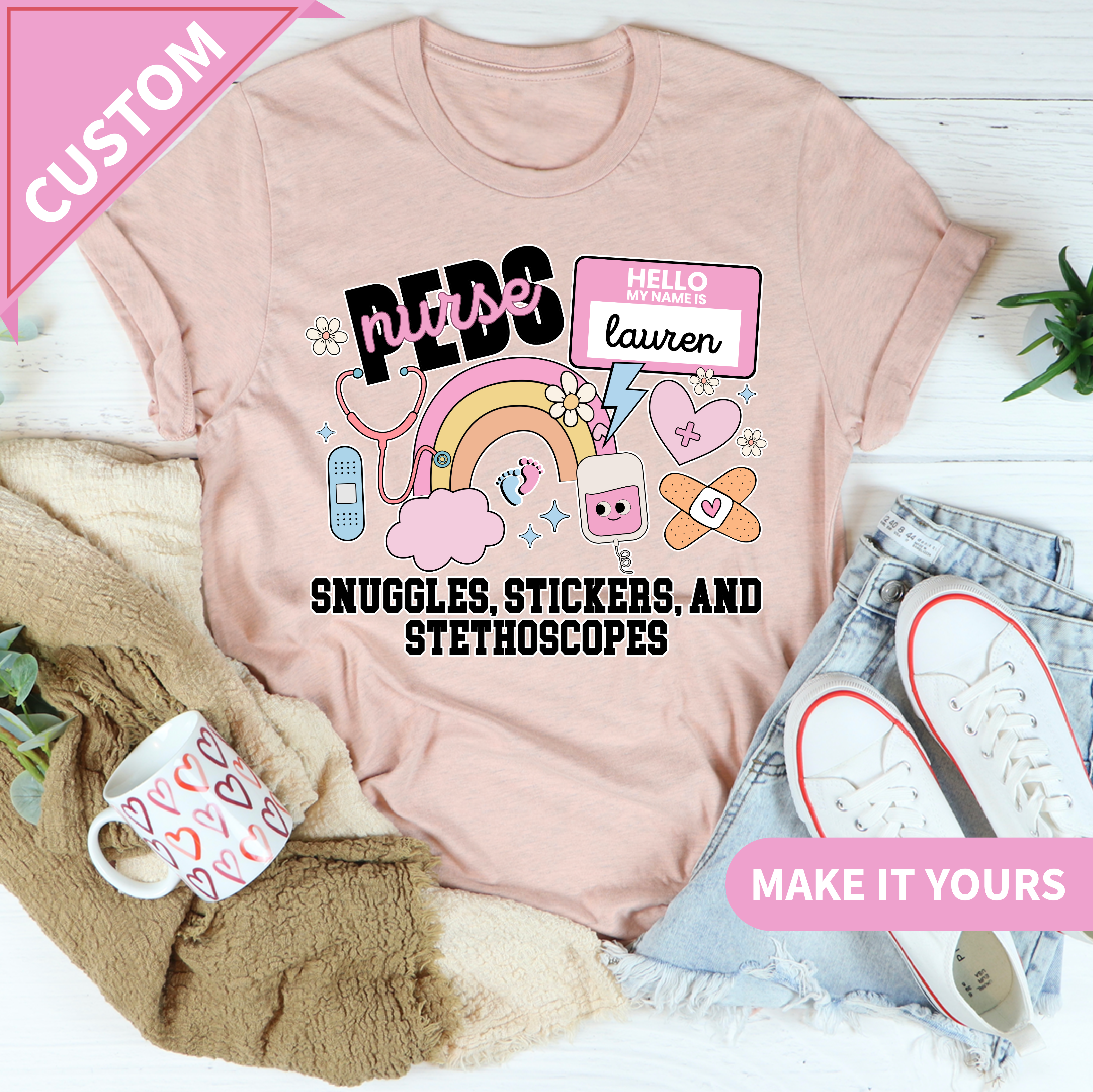 Custom Snuggles & Stickers Pediatric Nurse Tee