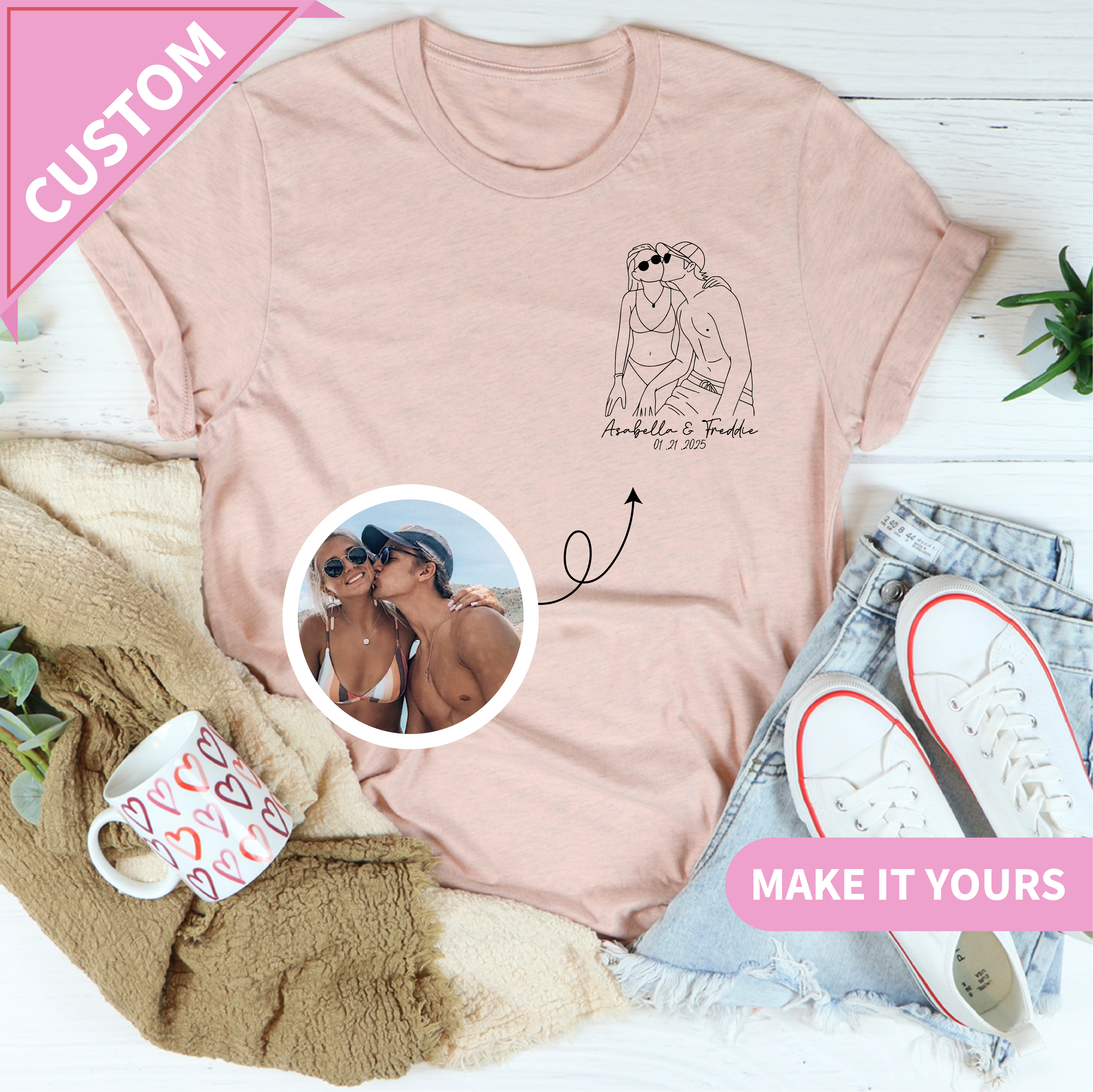 Custom Couple Portrait Photo to Art Tee