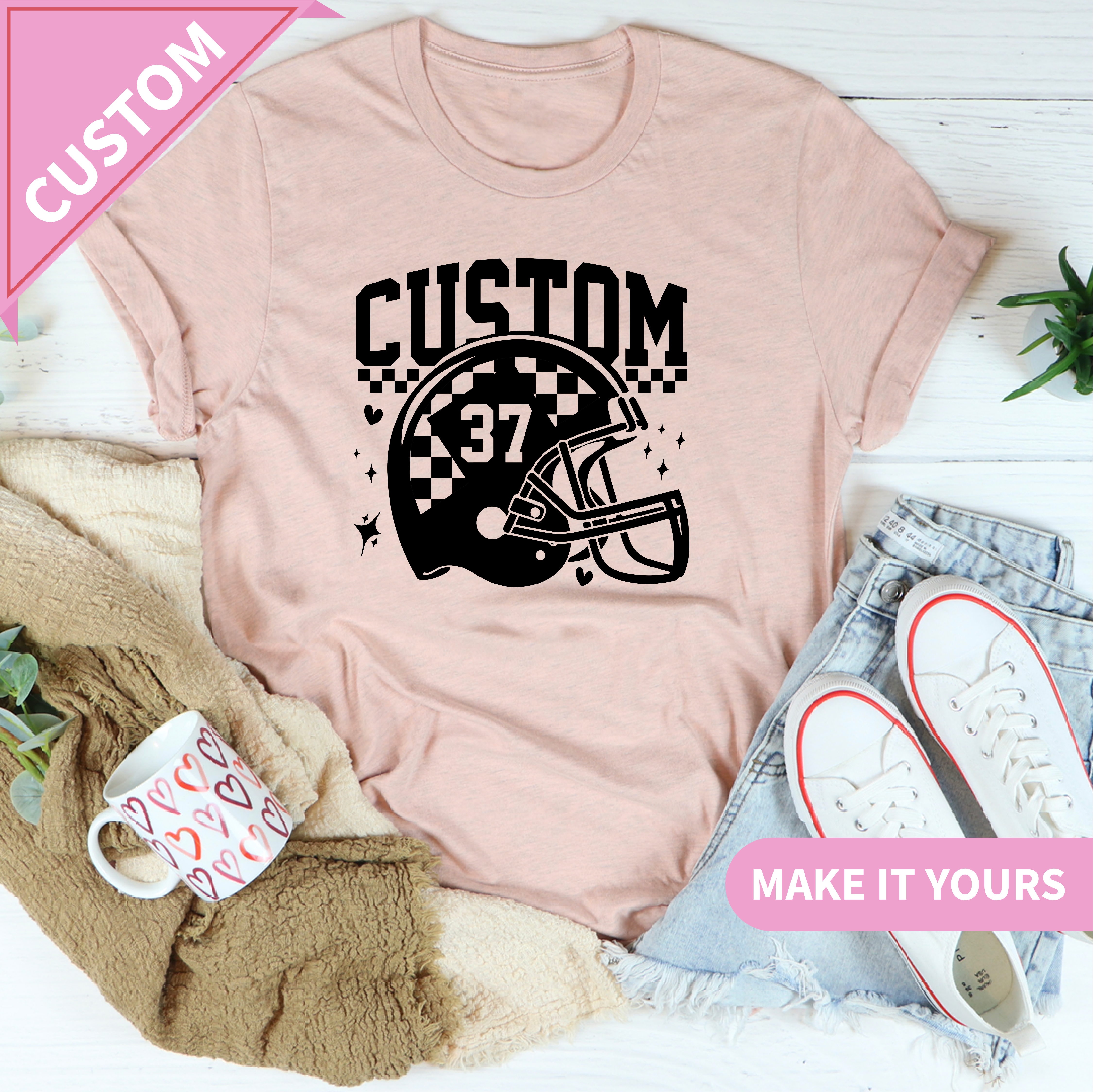 Custom Football Team Name & Retro Checker Design Tee