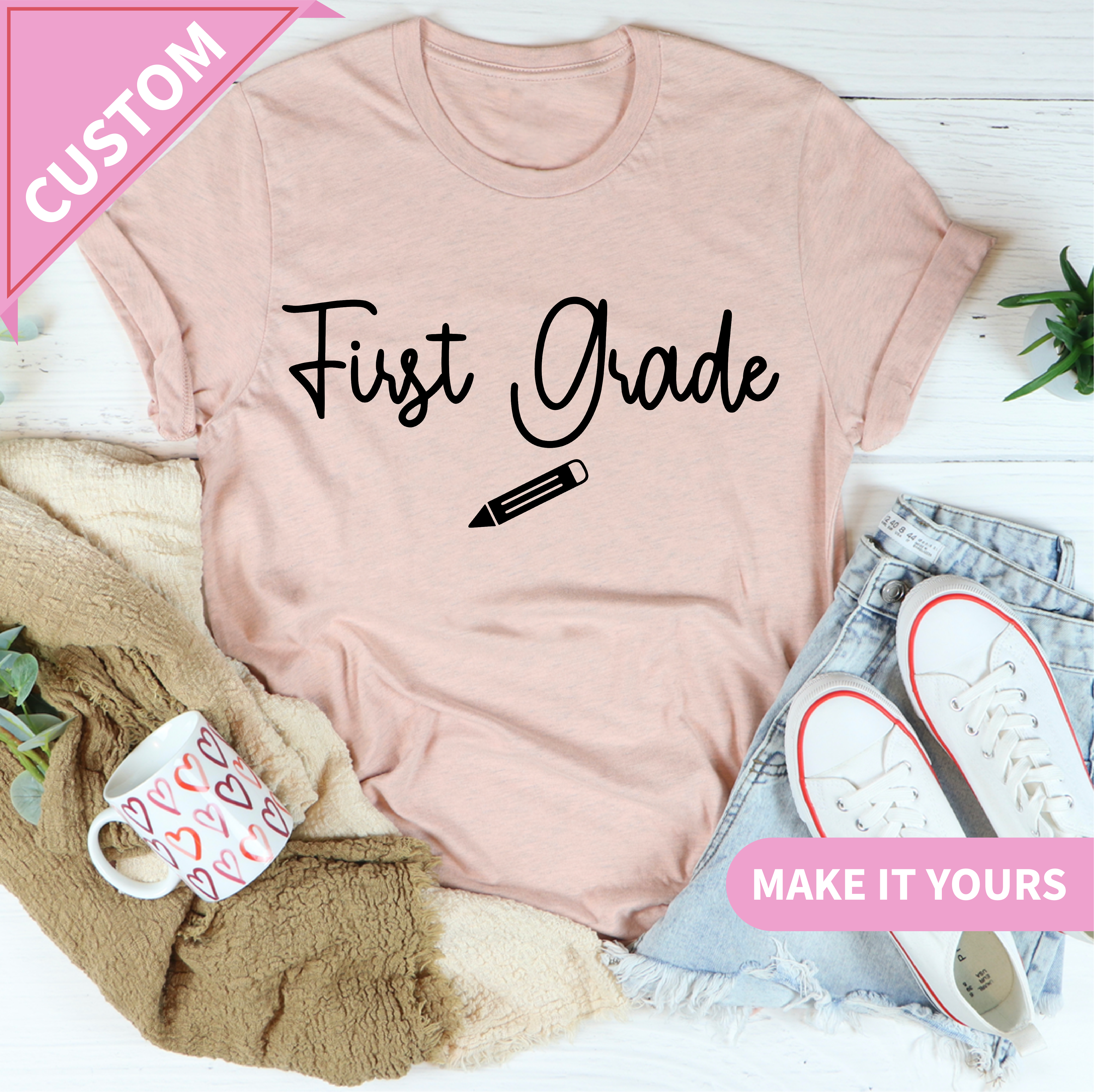 Custom Floral Teacher Wildflower Name Design Tee