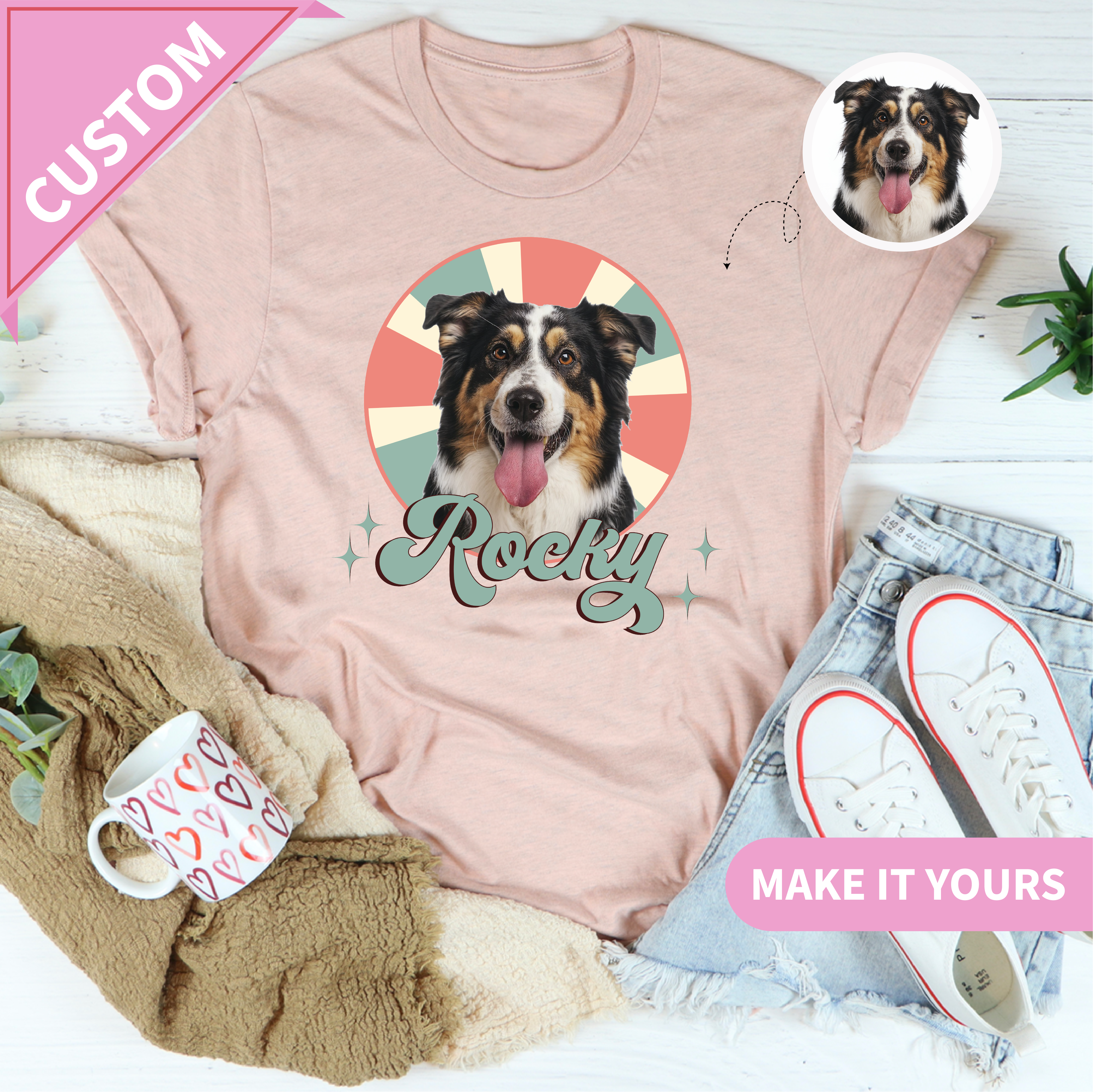 Custom Dog With Name Pet Photo For Dog Lovers Tee