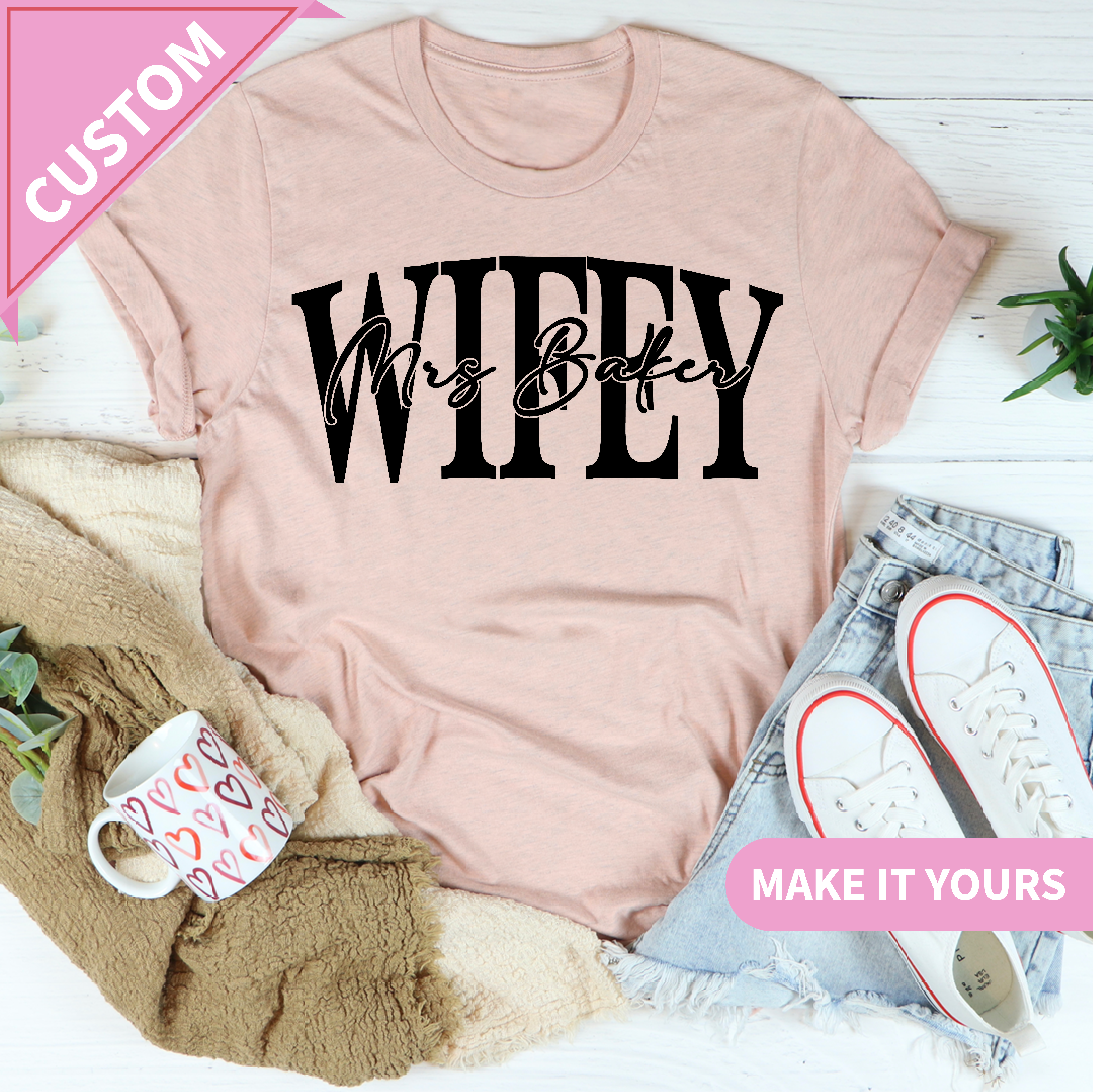 Custom Wifey Cute Matching Couples Gift Tee