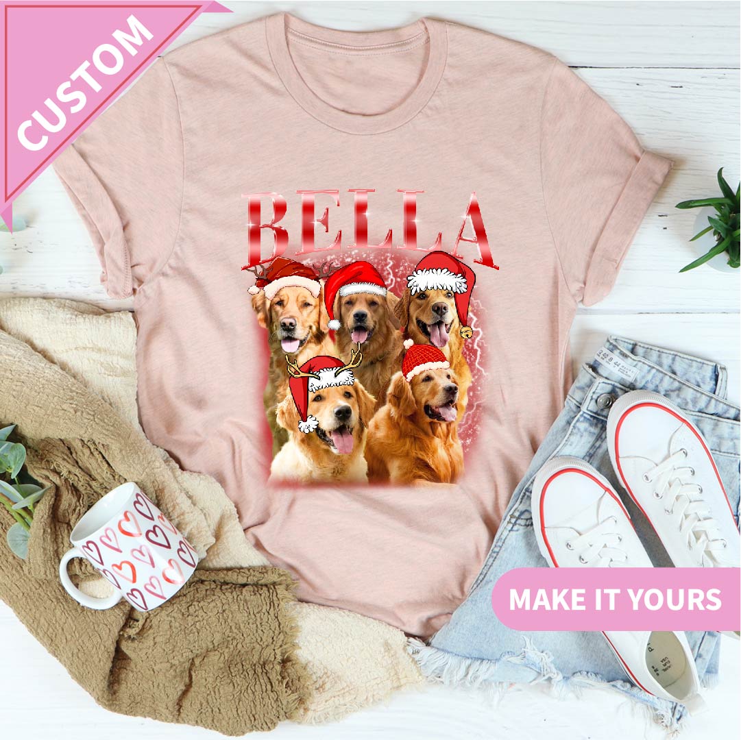 Custom Christmas Dog Pet Photo Santa Hat Tee