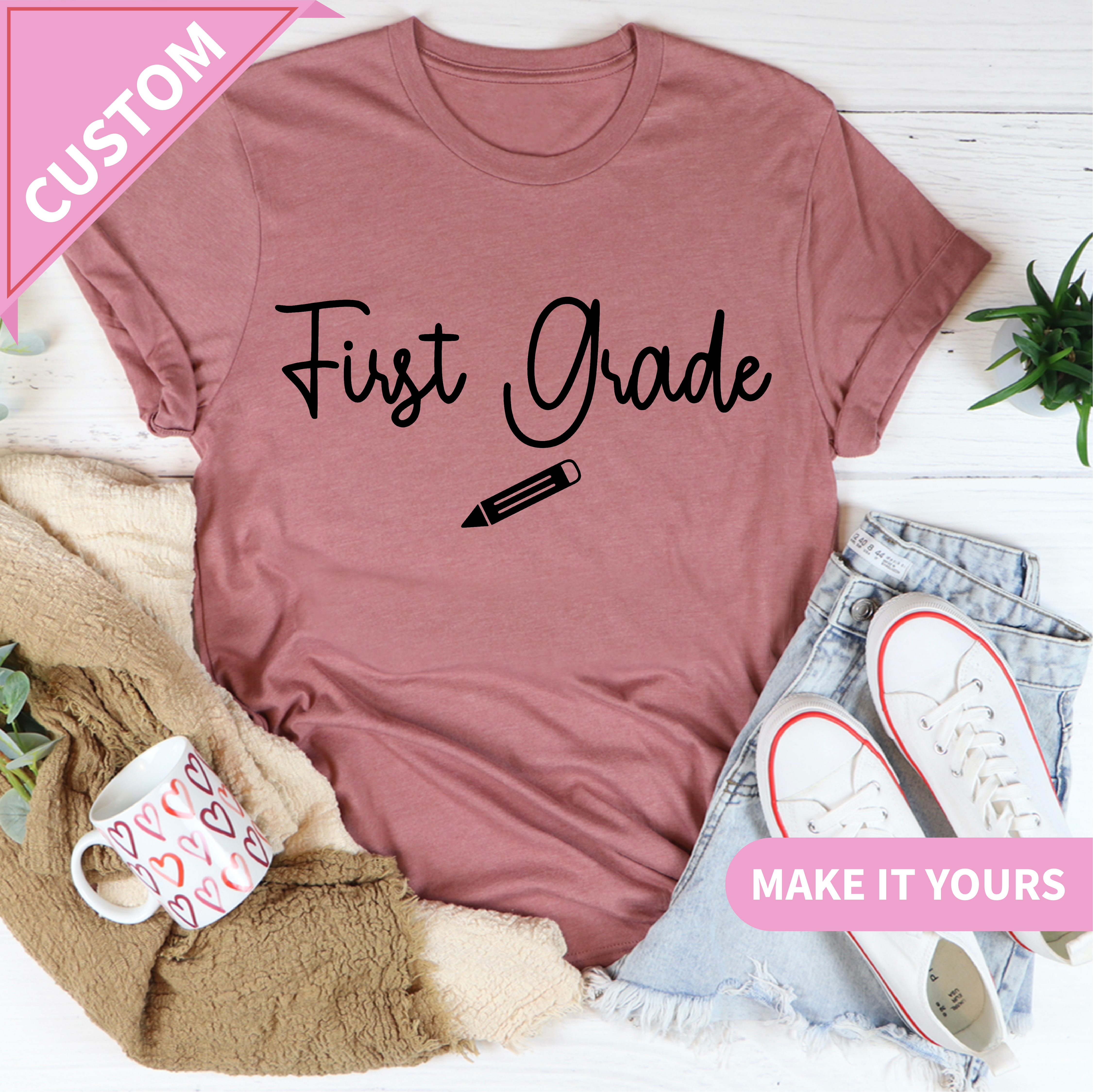 Custom Floral Teacher Wildflower Name Design Tee