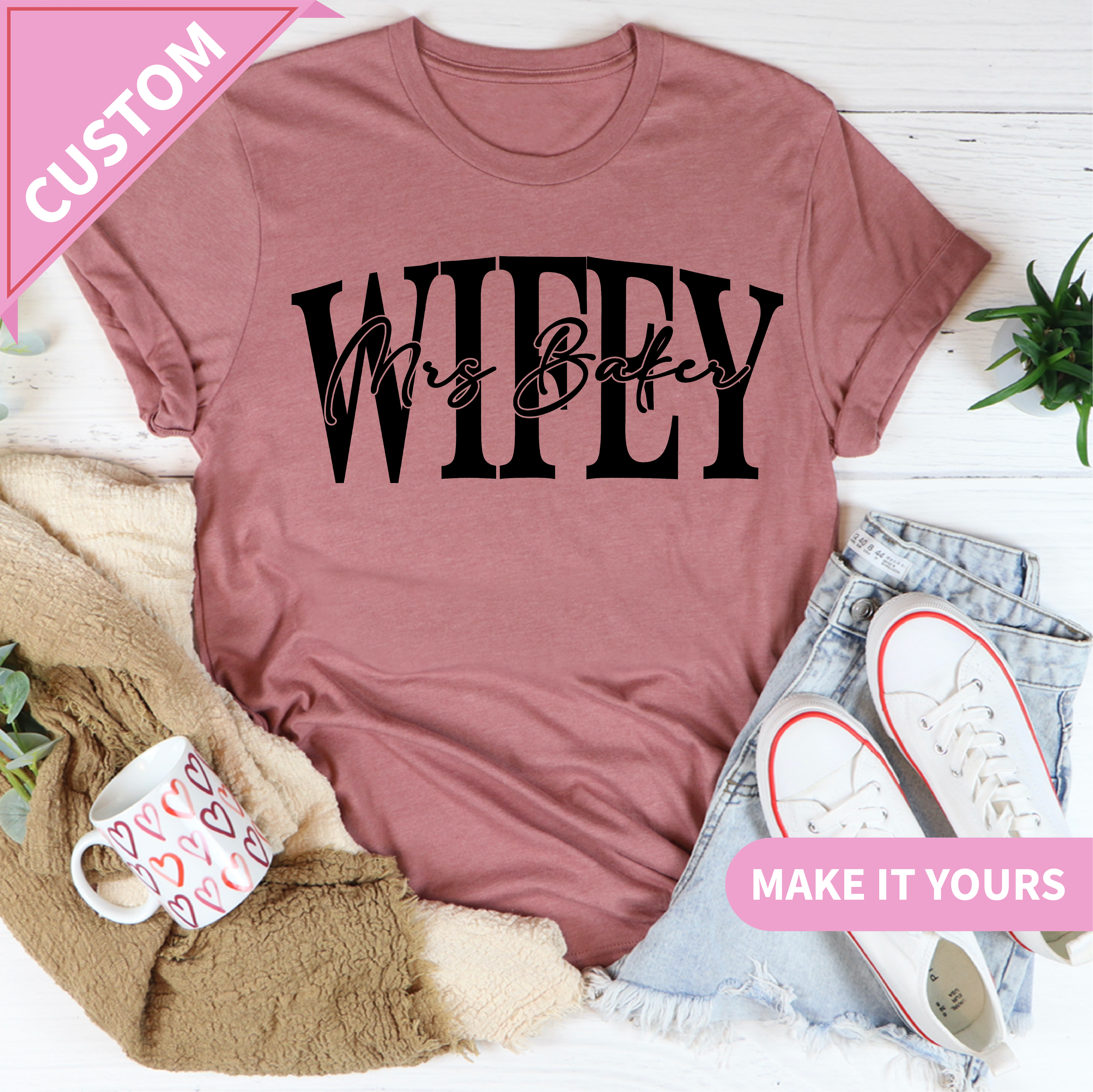 Custom Wifey Cute Matching Couples Gift Tee