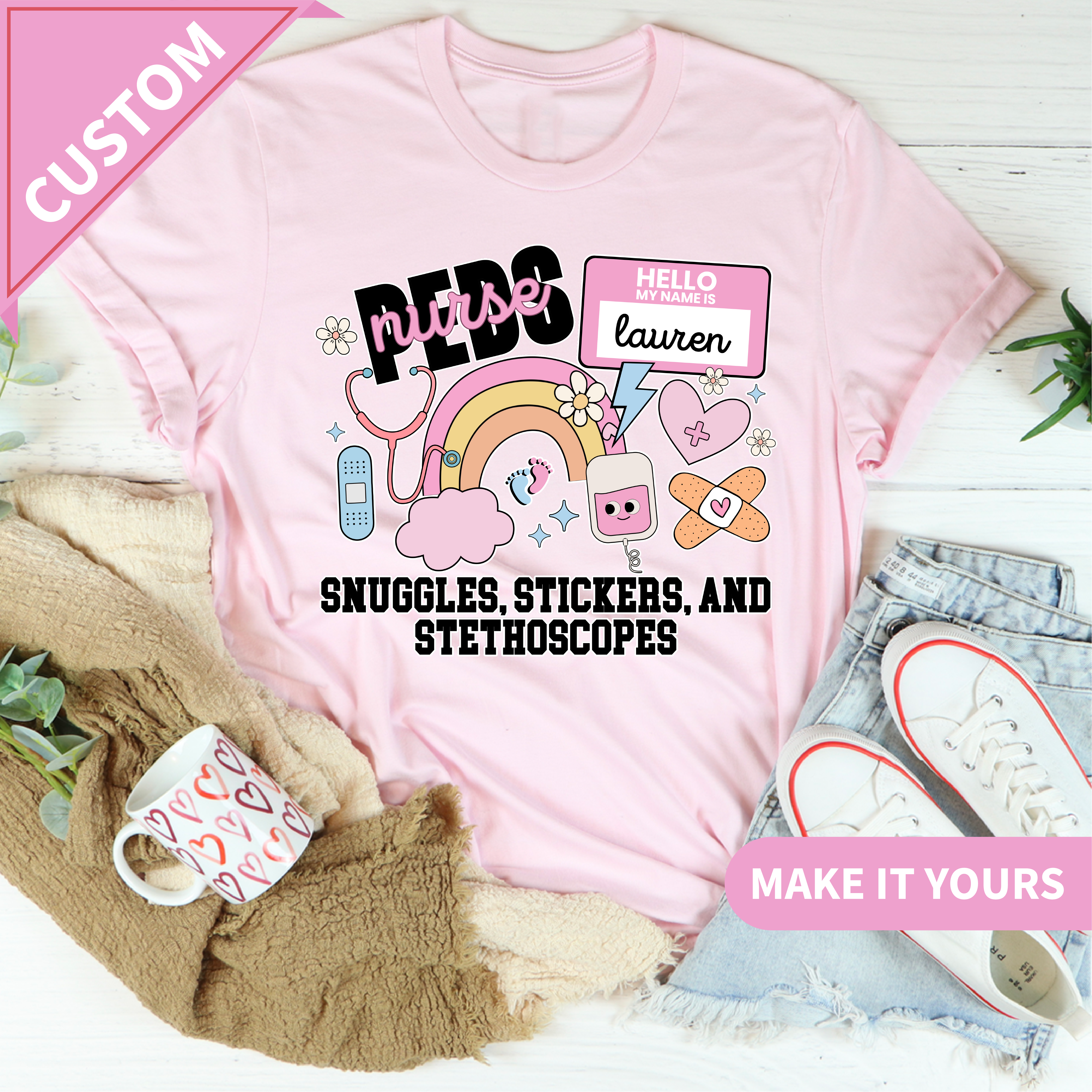 Custom Snuggles & Stickers Pediatric Nurse Tee