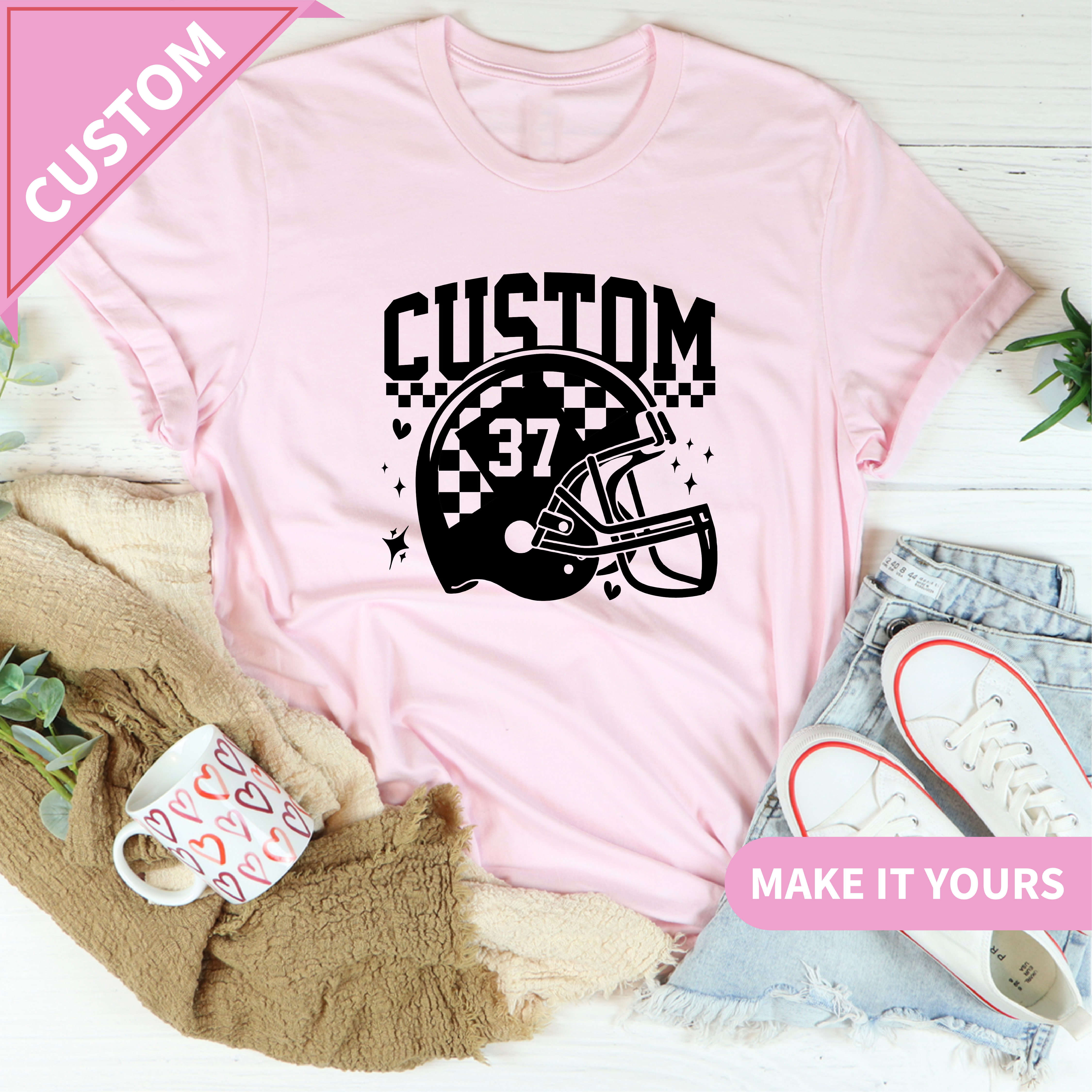 Custom Football Team Name & Retro Checker Design Tee