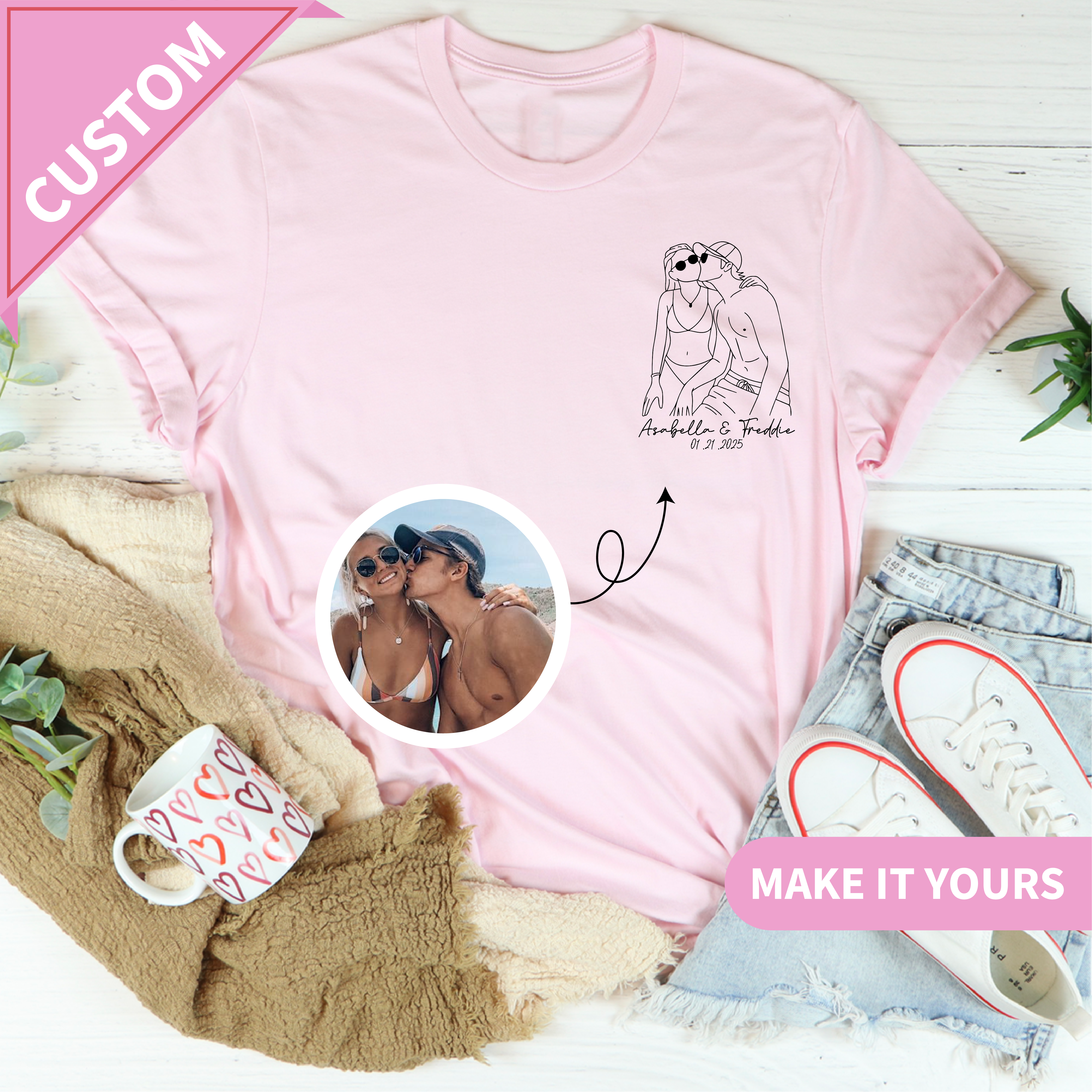 Custom Couple Portrait Photo to Art Tee