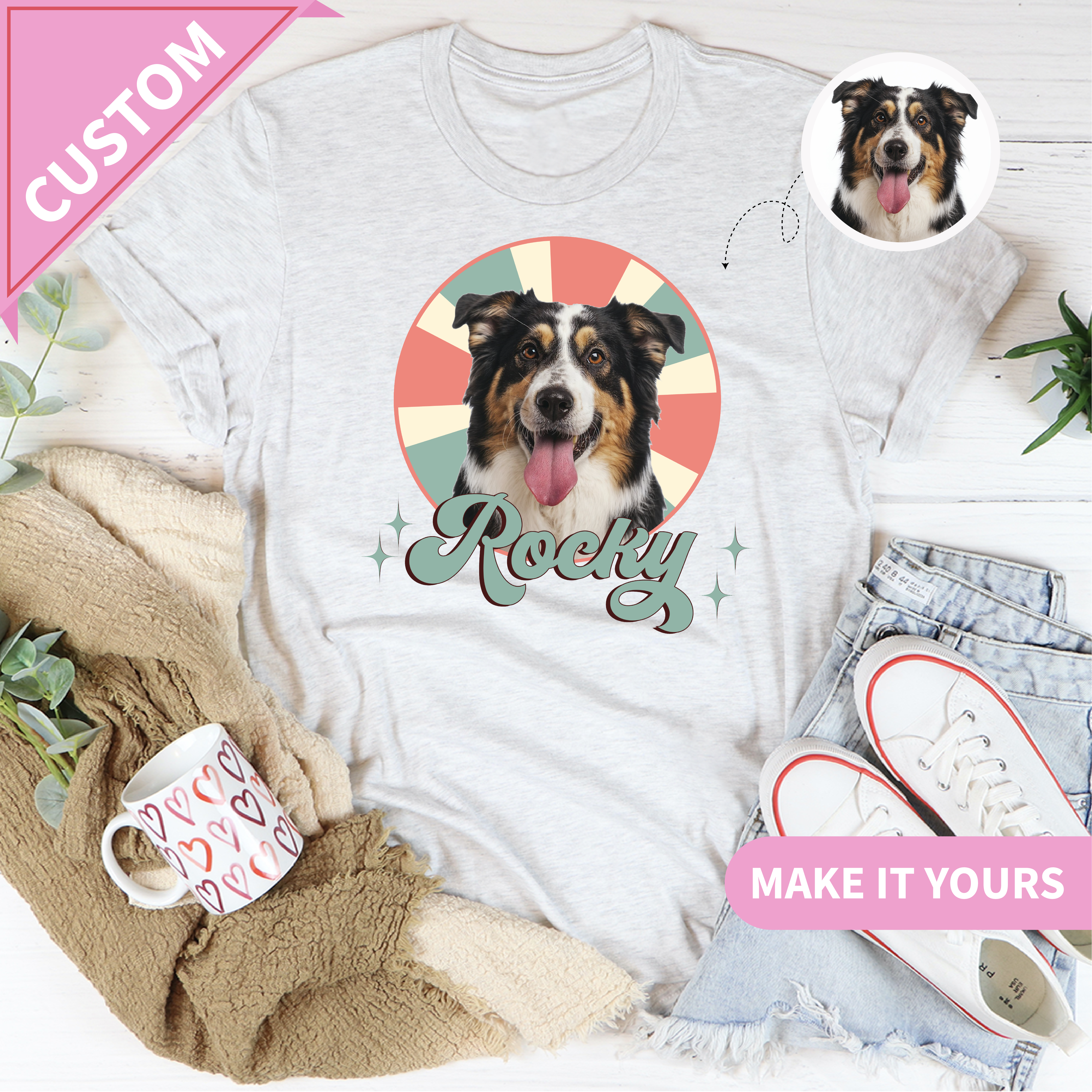Custom Dog With Name Pet Photo For Dog Lovers Tee