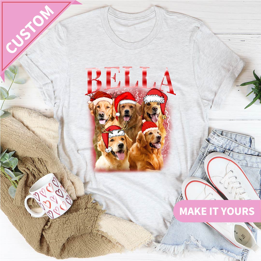 Custom Christmas Dog Pet Photo Santa Hat Tee