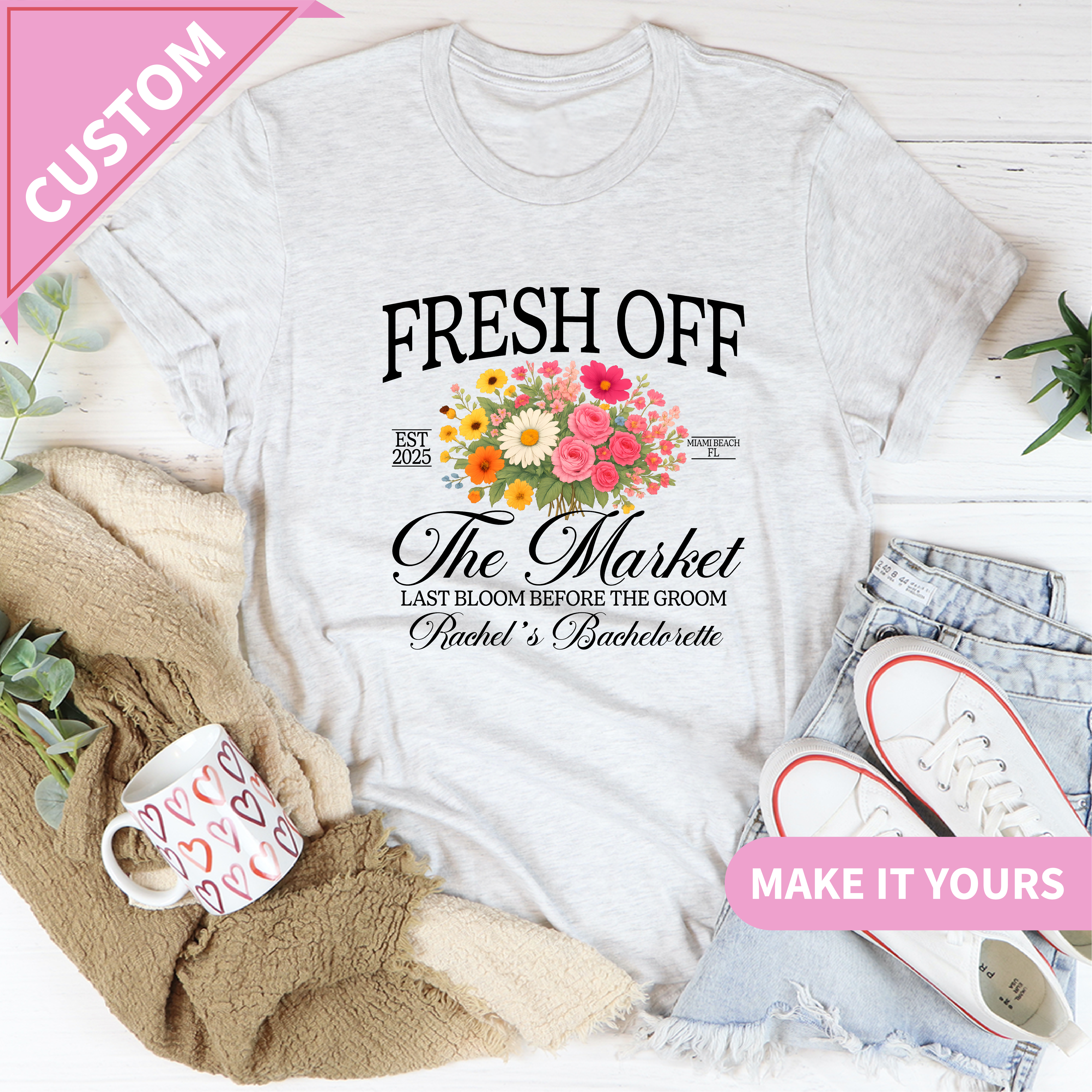 Custom Floral Fresh Of The Market Bride Shirt Flower Print Tee