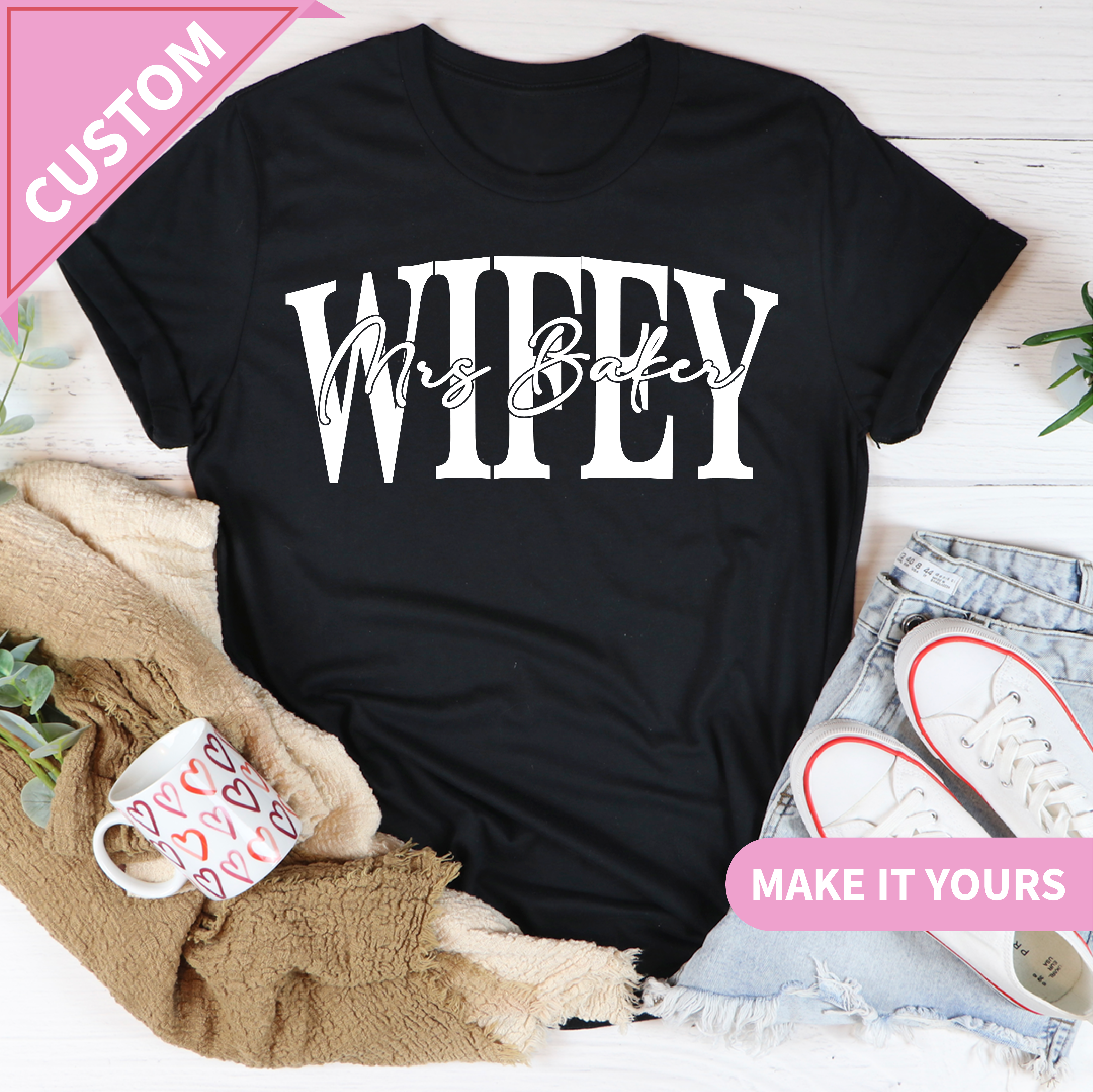 Custom Wifey Cute Matching Couples Gift Tee