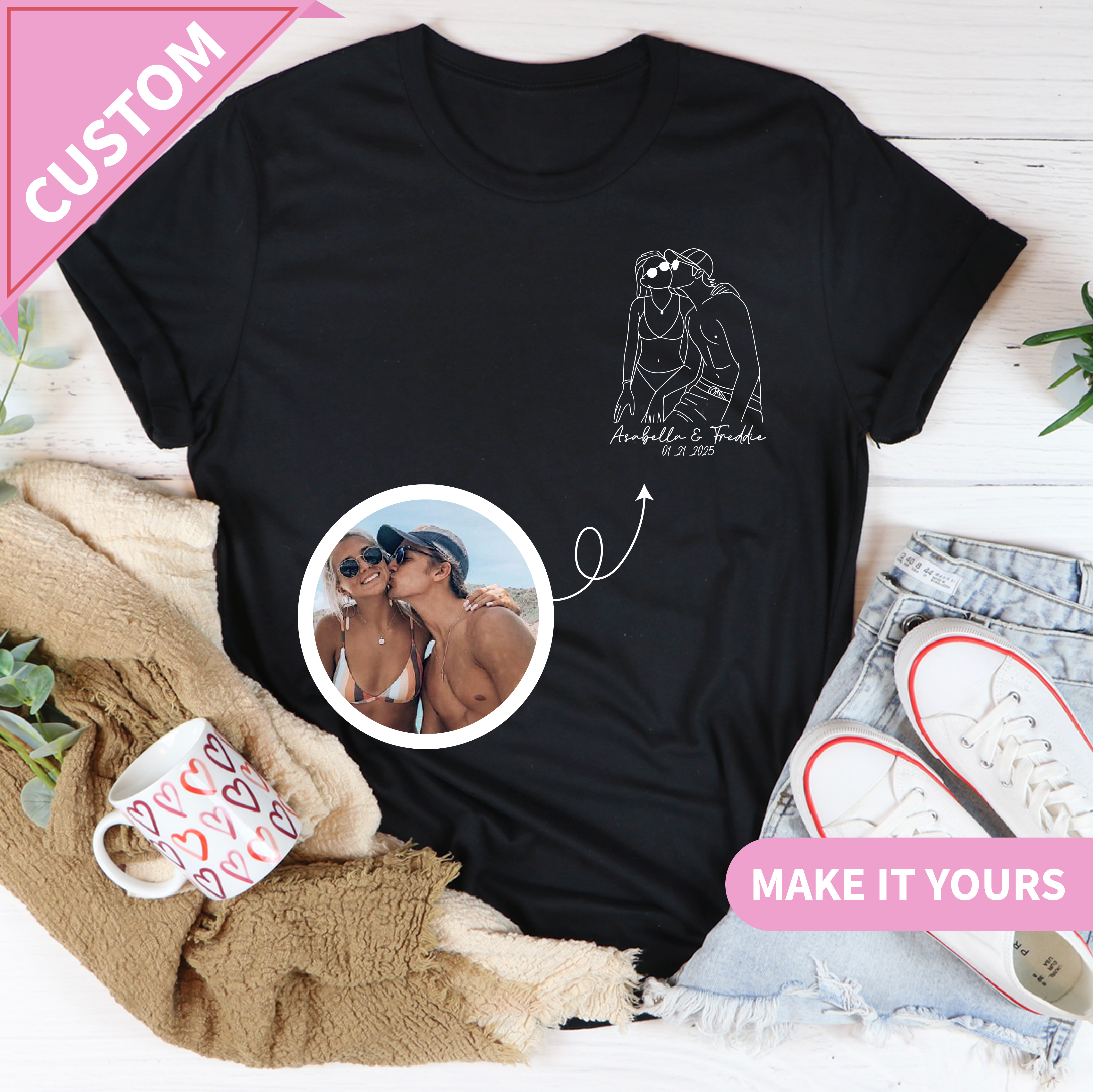 Custom Couple Portrait Photo to Art Tee