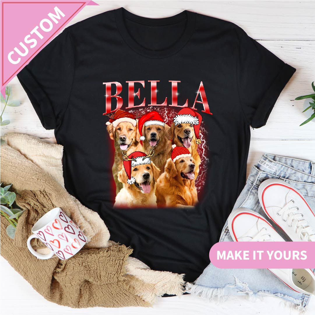 Custom Christmas Dog Pet Photo Santa Hat Tee