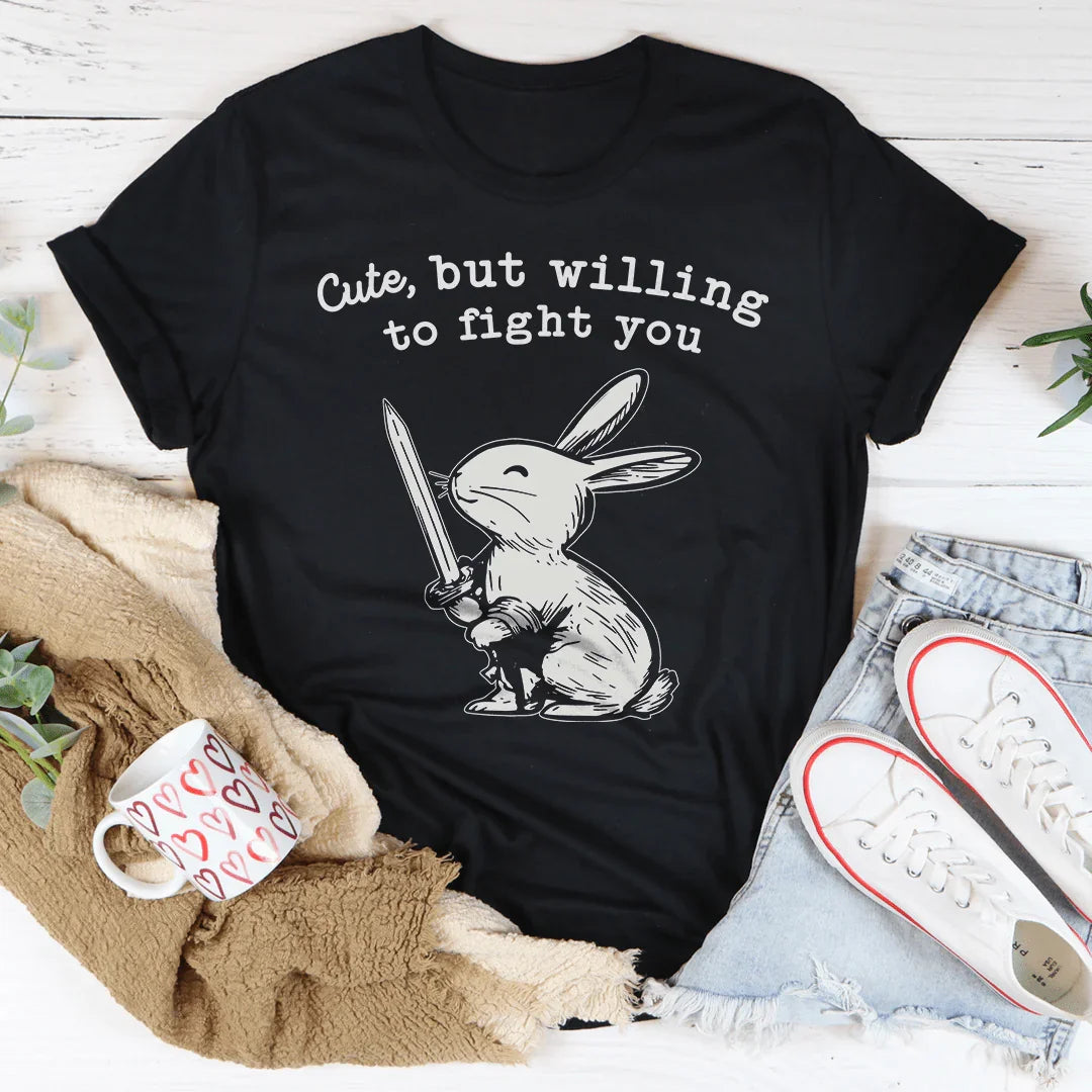 Cute But Willing To Fight You Tee Black Heather / S Peachy Sunday T-Shirt