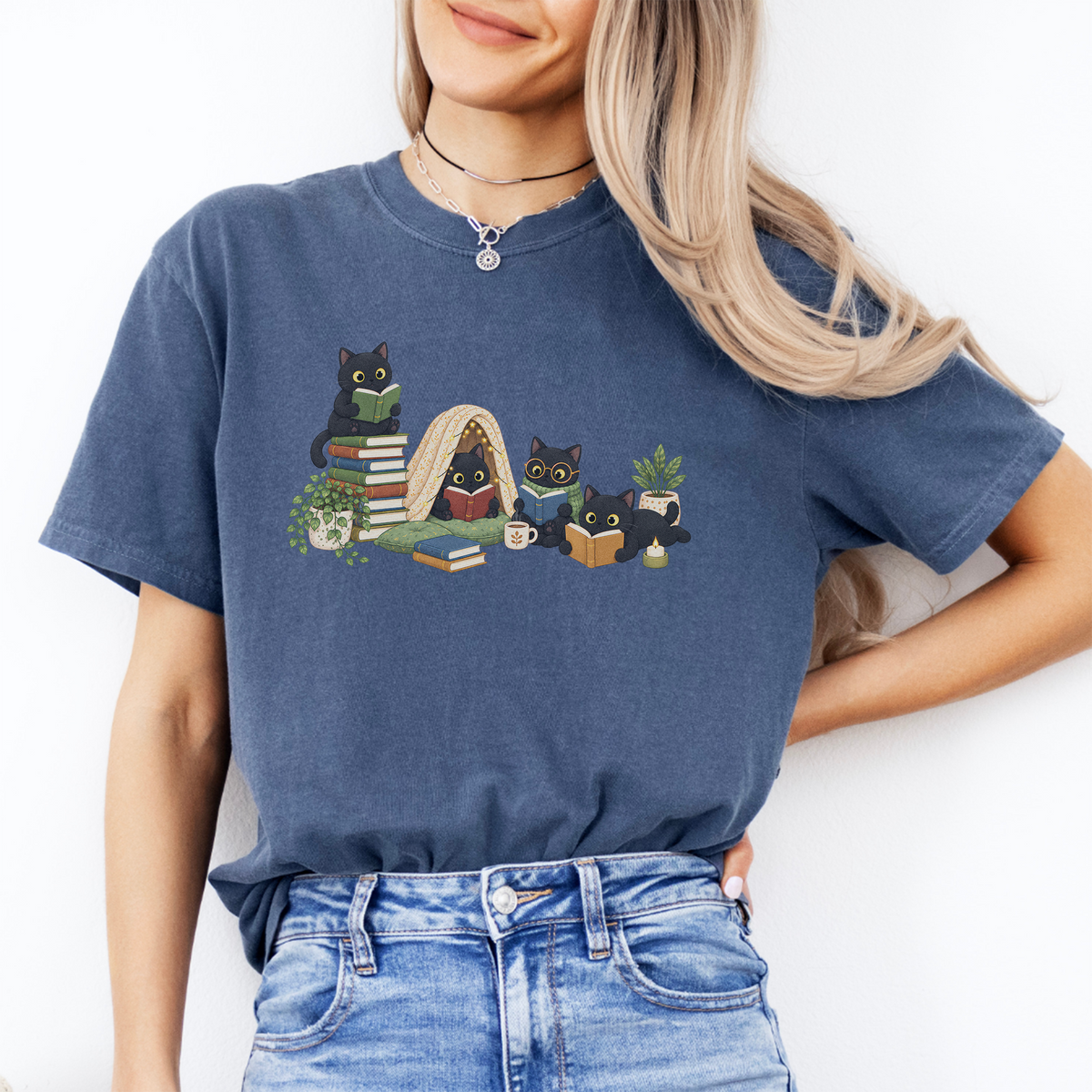 Black Cat Reading Tee