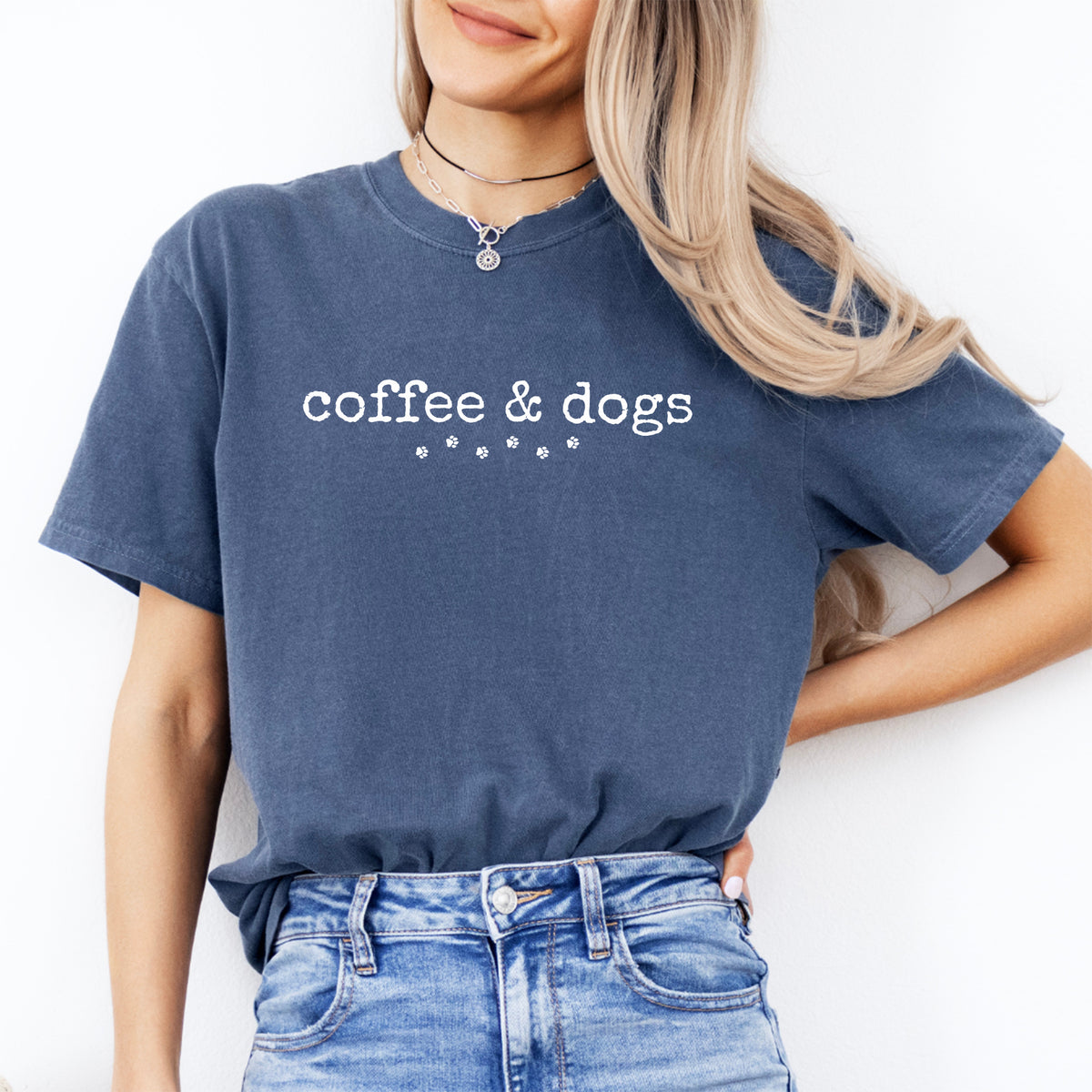 Coffee and dogs casual shirt in denim blue