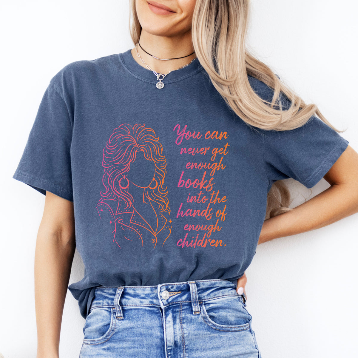 "You Can Never Get Enough Books" – Dolly Literacy Graphic T-Shirt