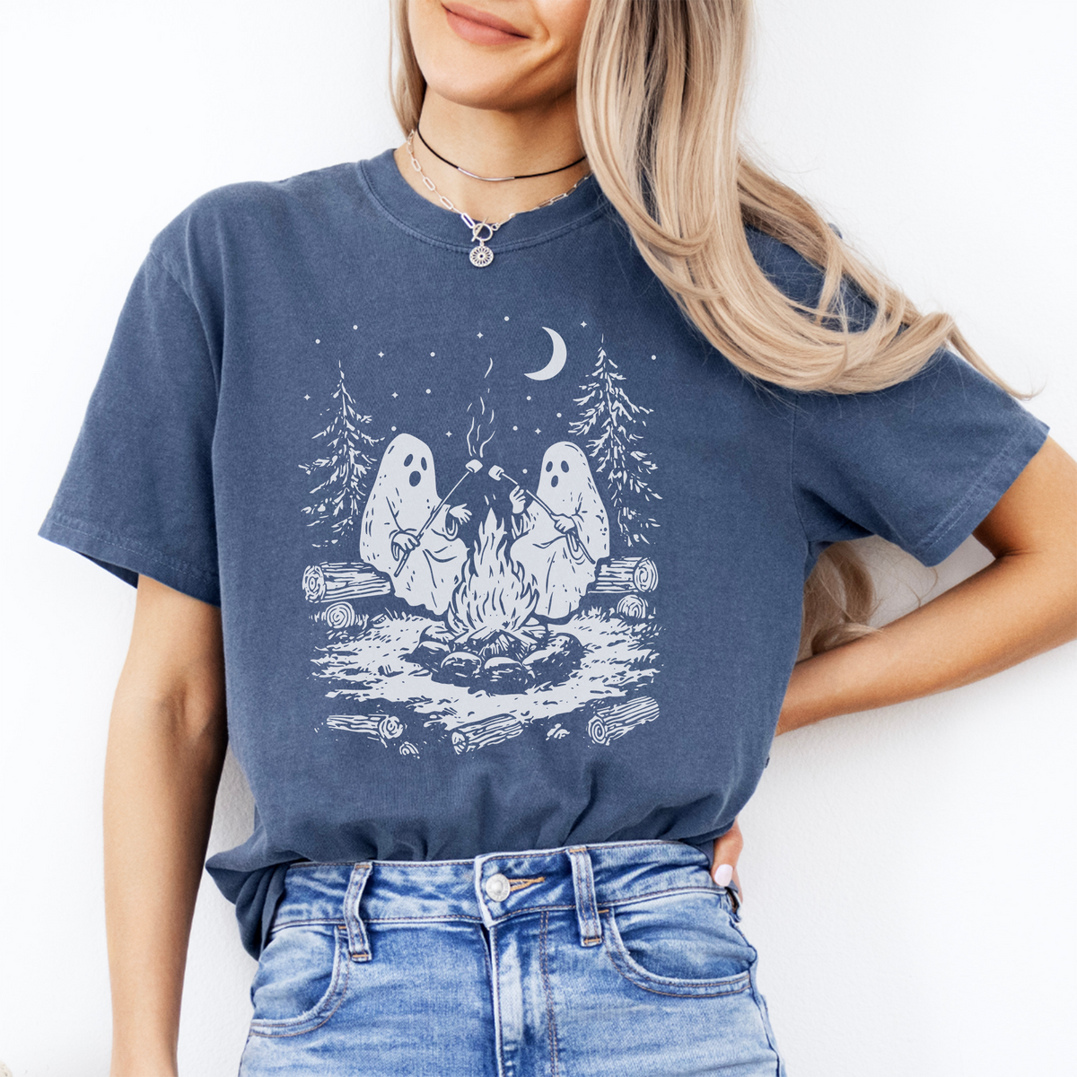 Campfire Ghosts Graphic Shirt – Cozy Spooky Season Camping Top