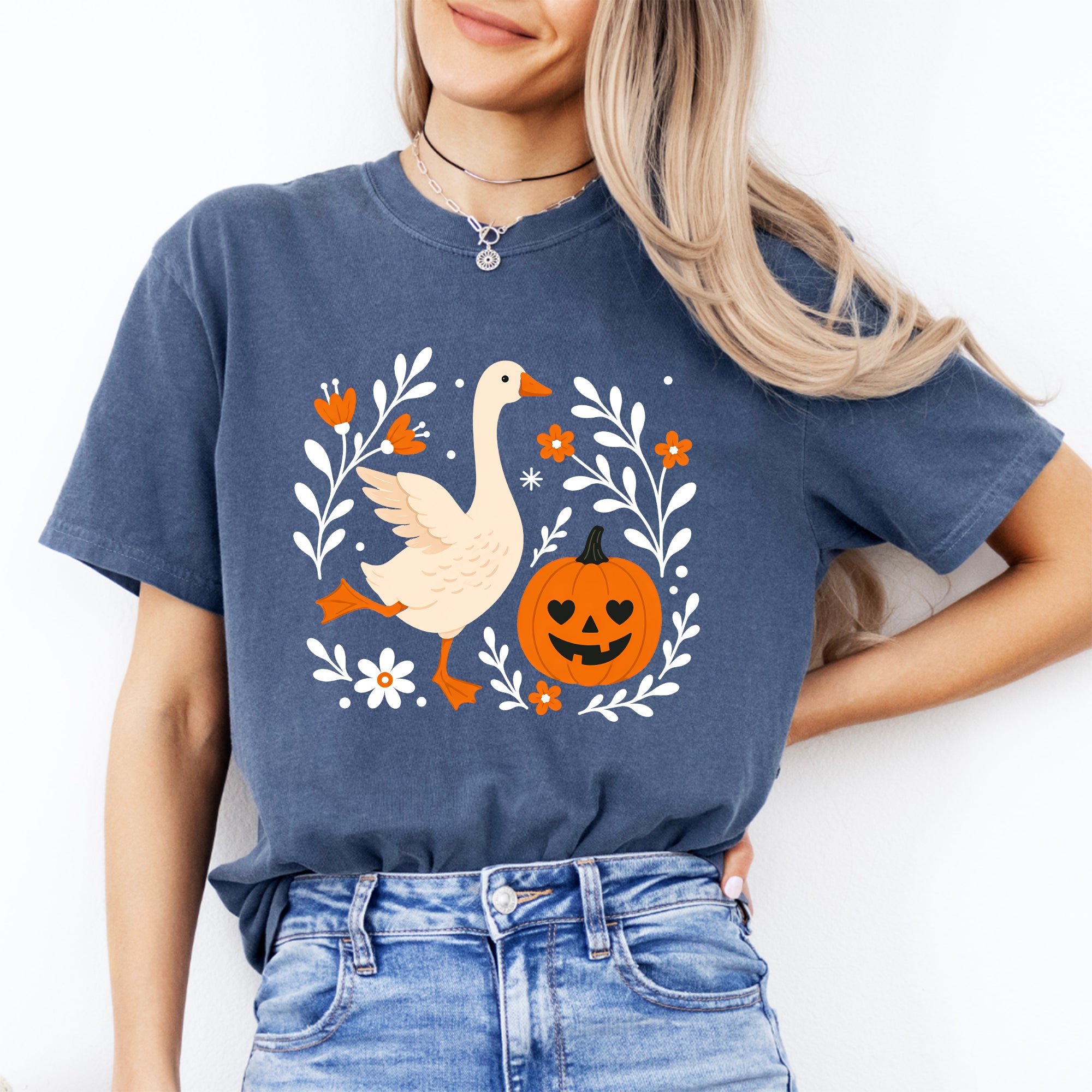 Camiseta de ganso floral otoñal