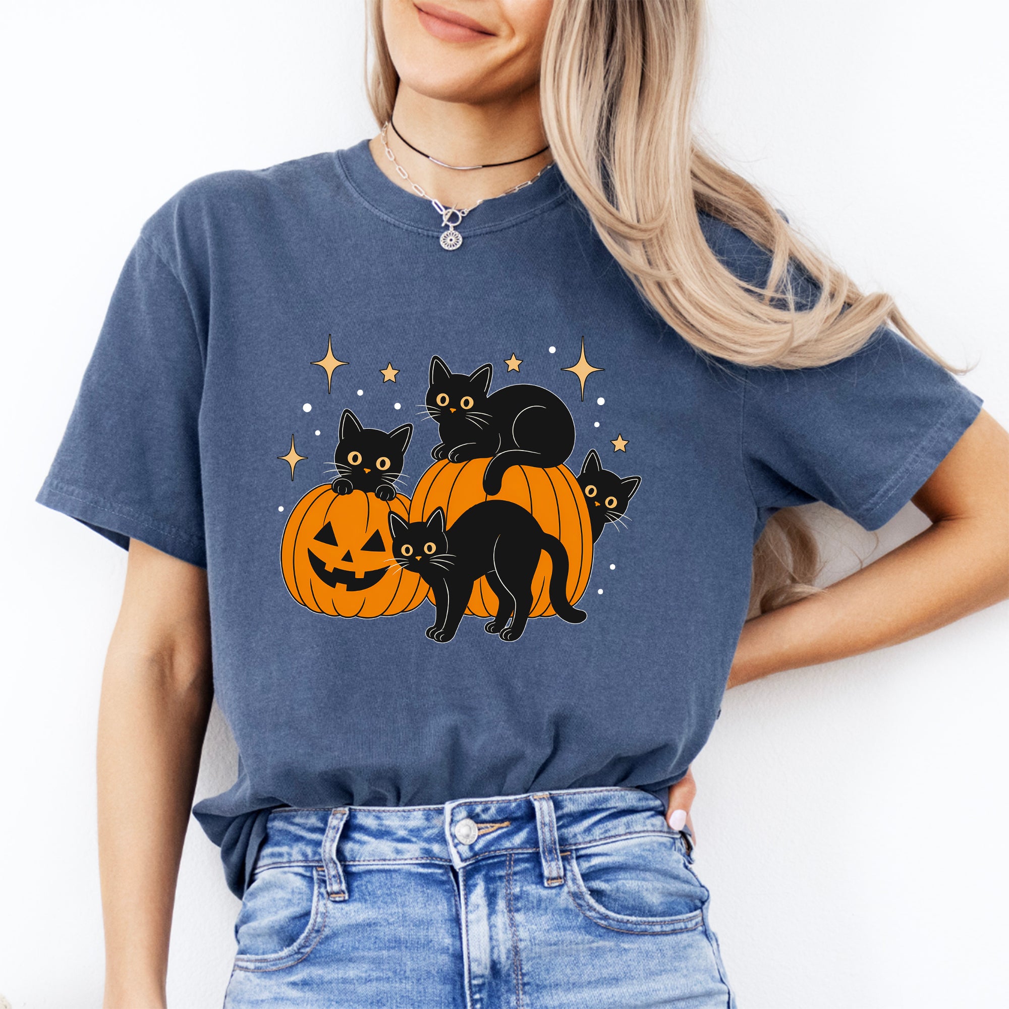 Halloween-T-Shirt „Schwarze Katze“