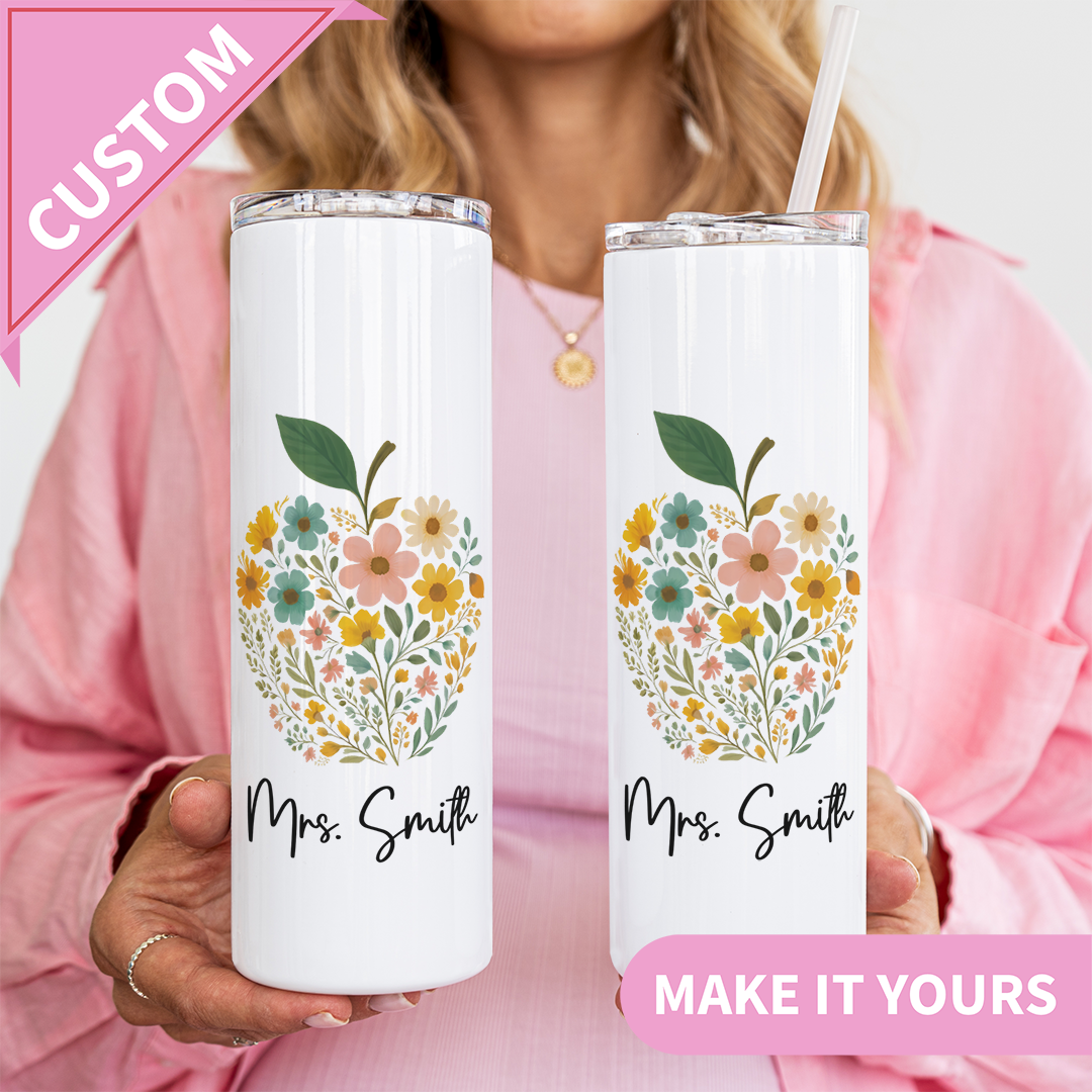 Personalized Floral Apple Tumbler