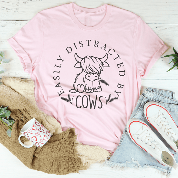 Easily Distracted By Cow Tee Pink / S Peachy Sunday T-Shirt