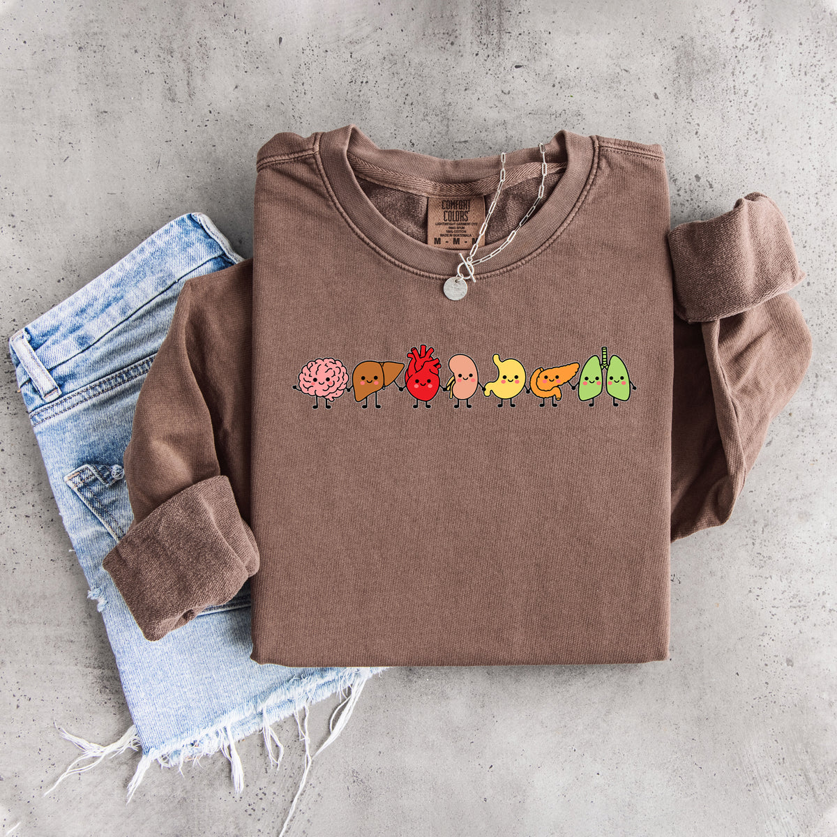 Sudadera de cuello redondo con anatomía de órganos humanos sonrientes y adorables