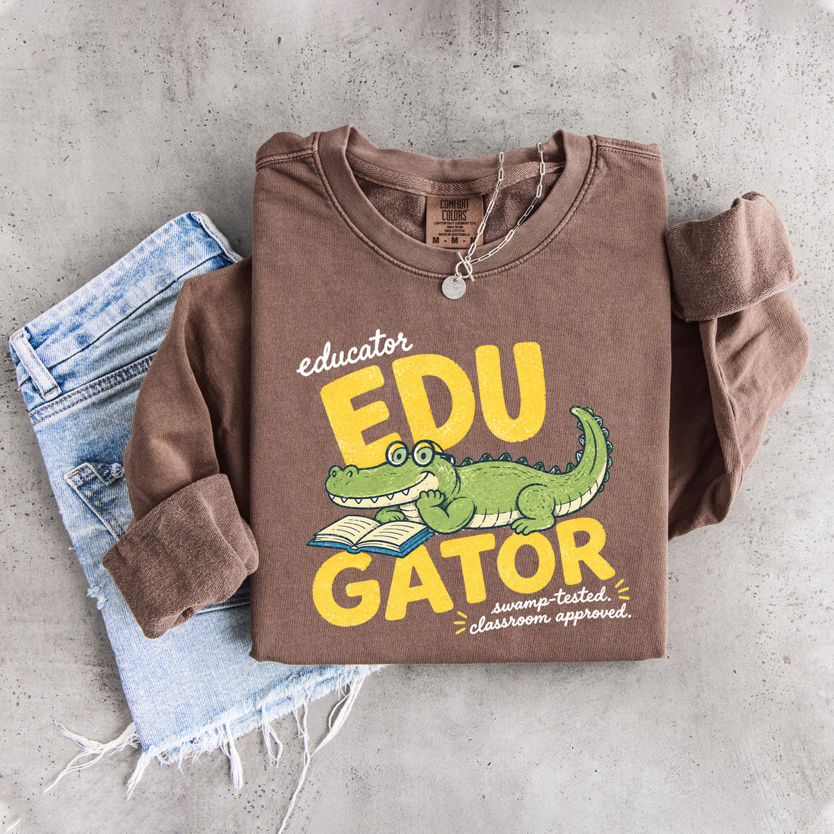 Edu Gator Retro-Alligator-Lehrer-Sweatshirt mit Grafik
